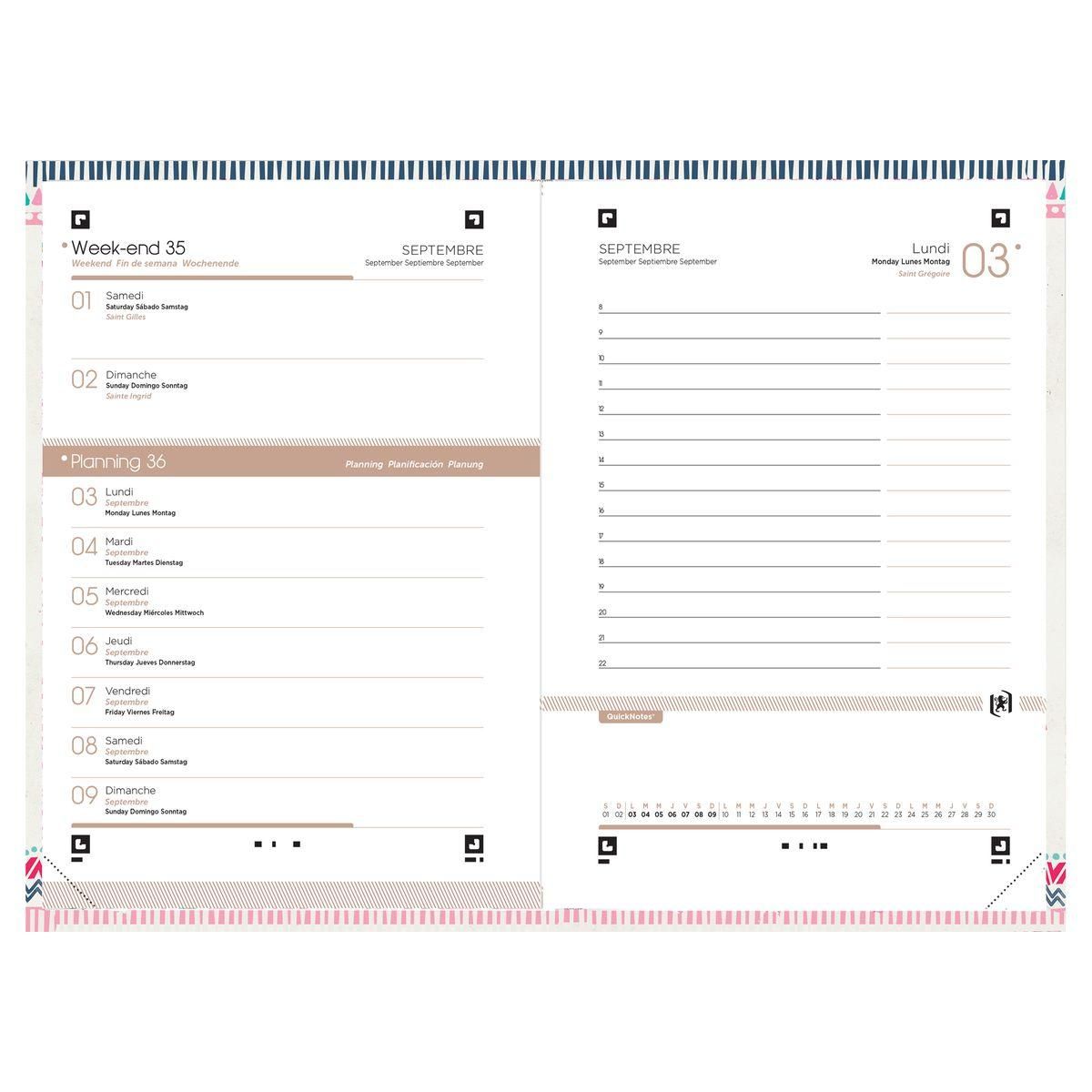 OXFORD Agenda scolaire journalier 12x18cm Boho Chic Zèbre 2023-2024