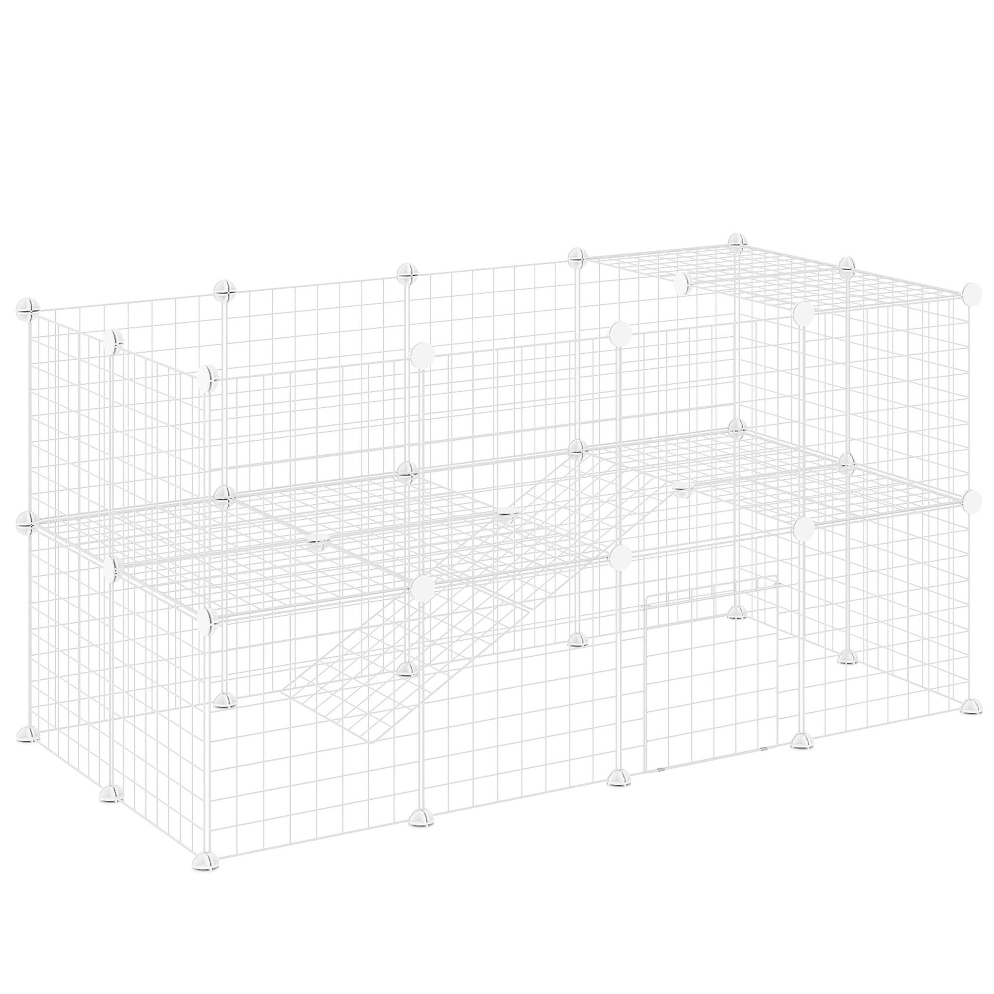 PAWHUT Cage parc enclos pour animaux domestiques l 146 x l 73 x h 73 cm modulable 2 niveaux 36 panneaux bords arrondis fil métallique blanc