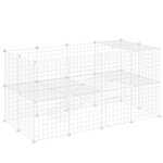 PAWHUT Cage parc enclos pour animaux domestiques L 146 x l 73 x H 73 cm modulable 2 niveaux 36 panneaux bords arrondis fil métallique blanc