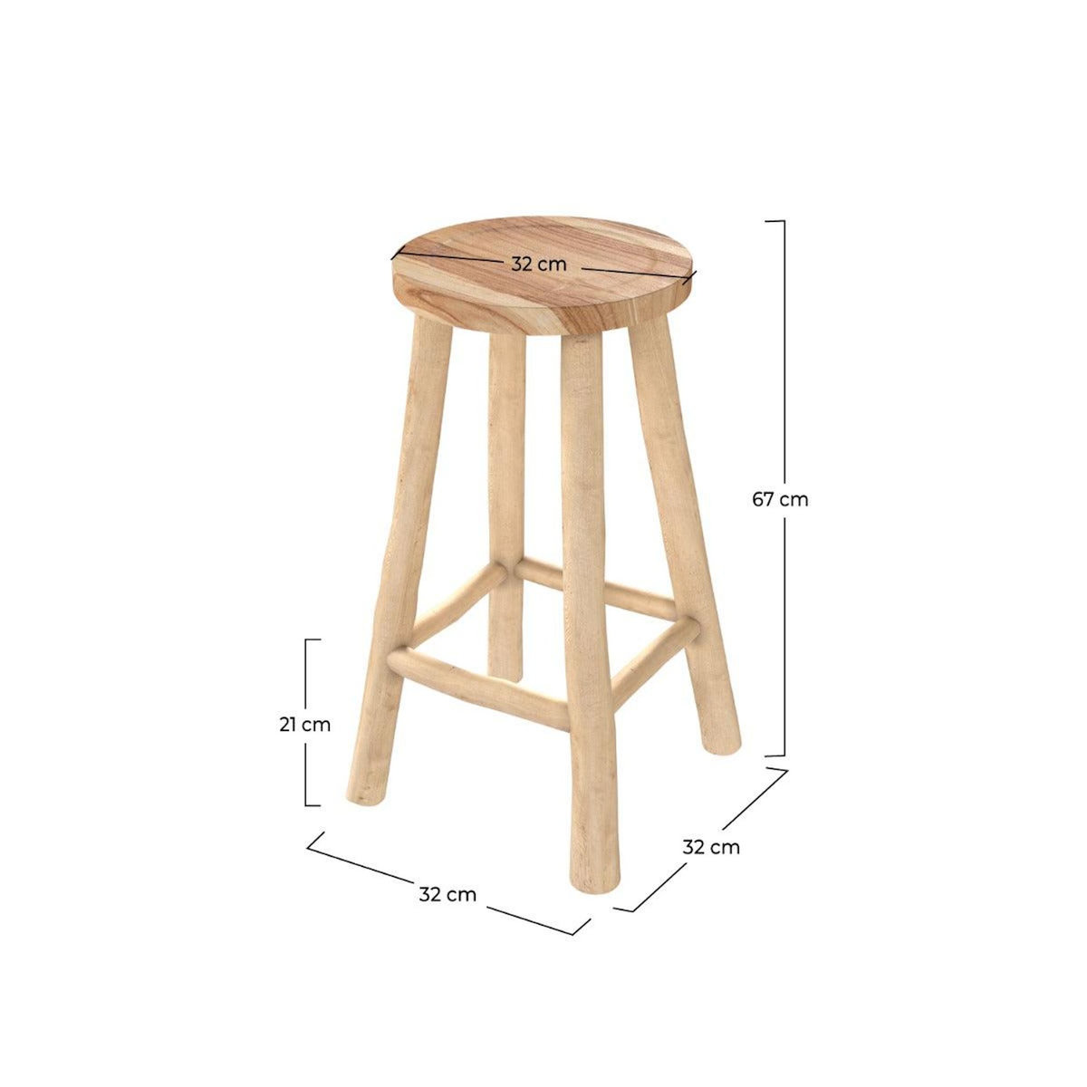 Rendez vous déco Tabouret pour îlot central 67 cm en teck-Ika