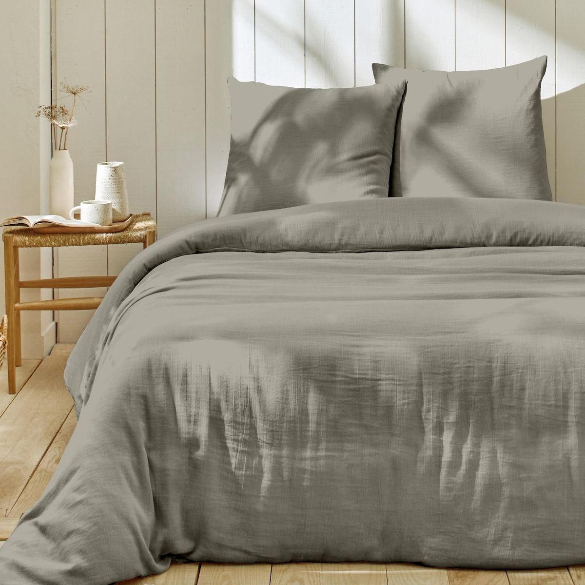 Home collection Parure housse de couette en gaze de coton - rose