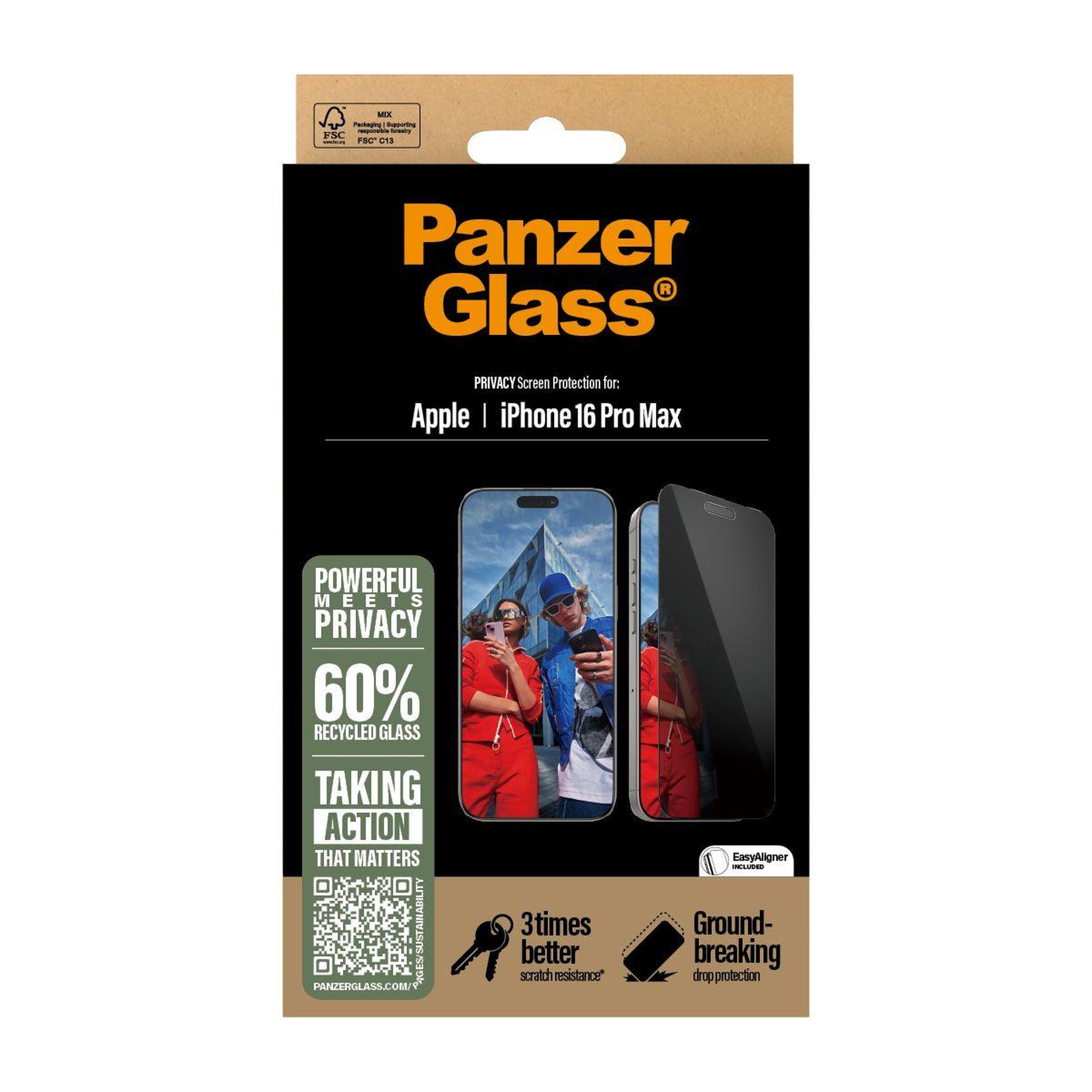 Voir la diapositive 3 : PANZERGLASS Protège écran iphone 16 pro max privacy verre trempé