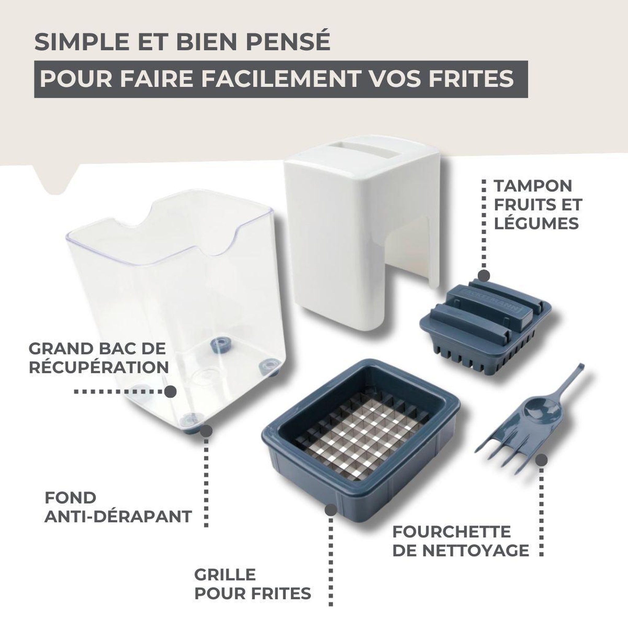 Voir la diapositive 4 : Fackelmann Coupe frites manuel avec récipient et brosse de nettoyage fackelmann easy prepare