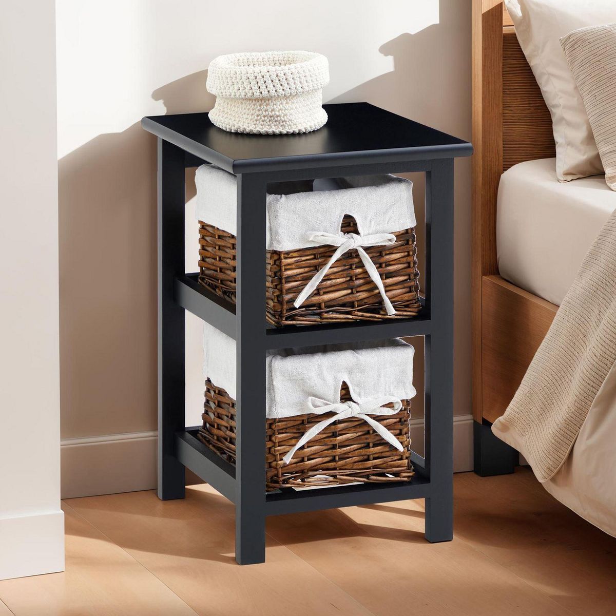 IDIMEX Table de chevet NOKOMIS avec 2 paniers en bois