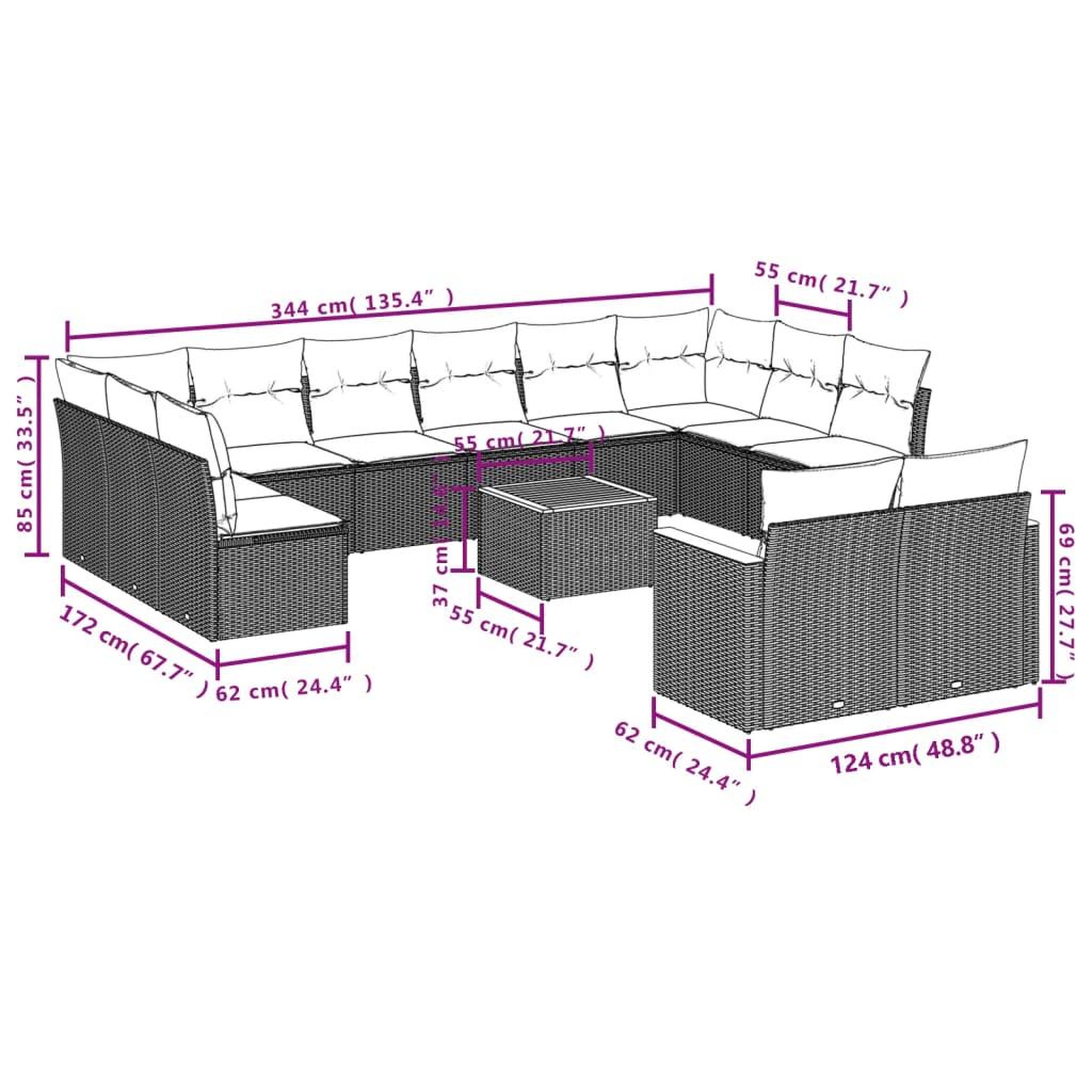 Voir la diapositive 4 : VIDAXL Salon de jardin avec coussins 13 pcs noir resine tressee