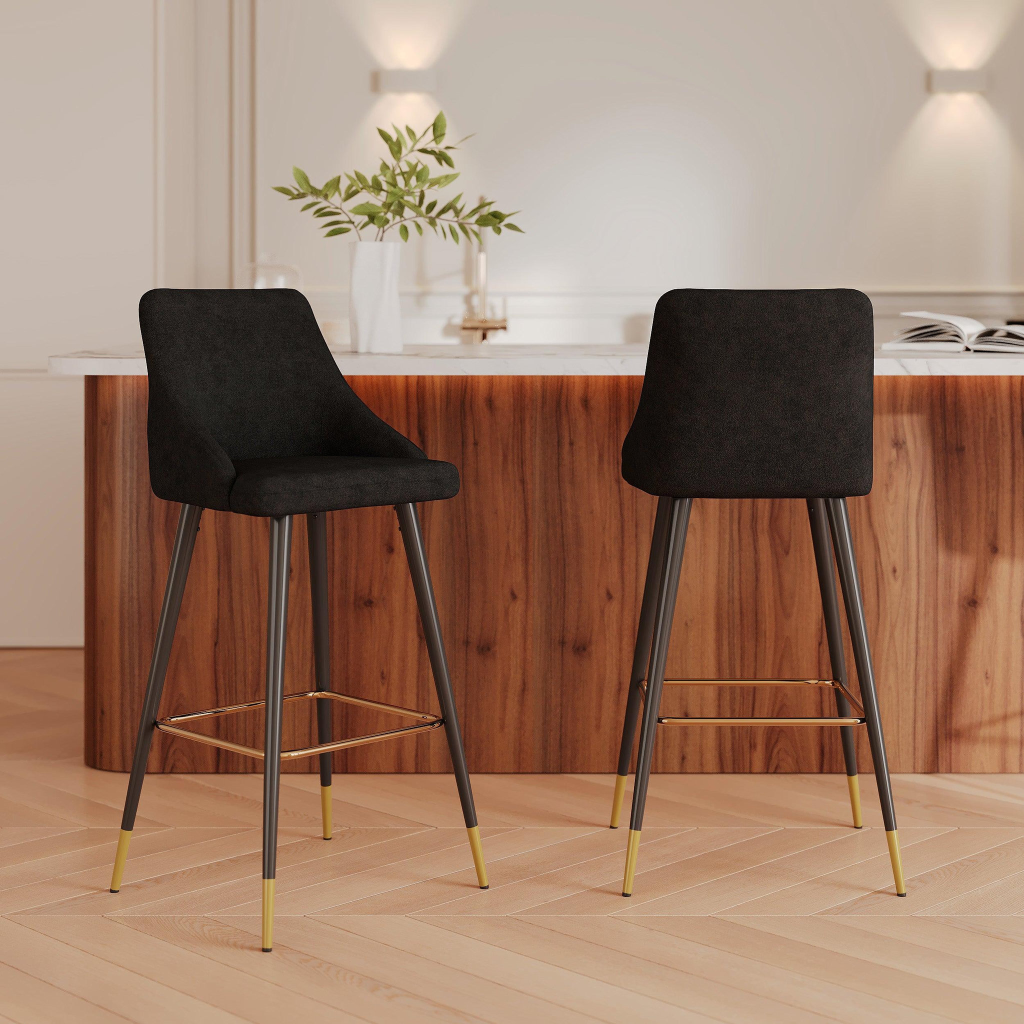 Voir la diapositive 2 : MAISON PAVANE Lot de 2 chaises de bar 78 cm en velours noir-aristote