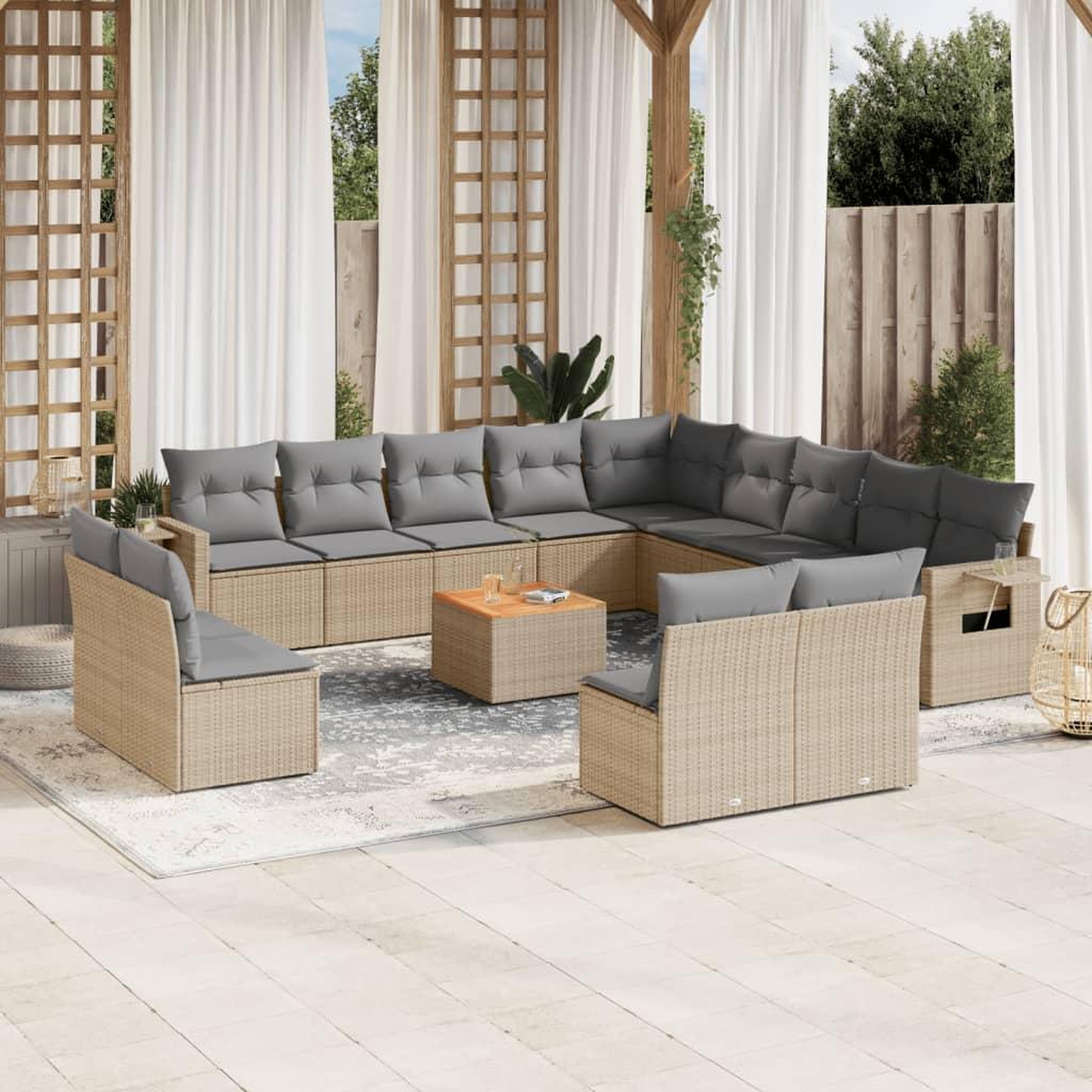VIDAXL Salon de jardin et coussins 14 pcs melange beige resine tressee