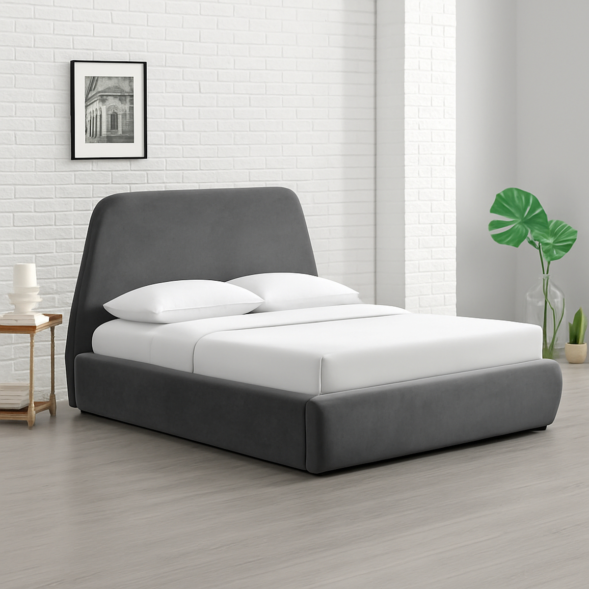 CONCEPT USINE Lit coffre - 140x190 cm - Velours gris NORKA