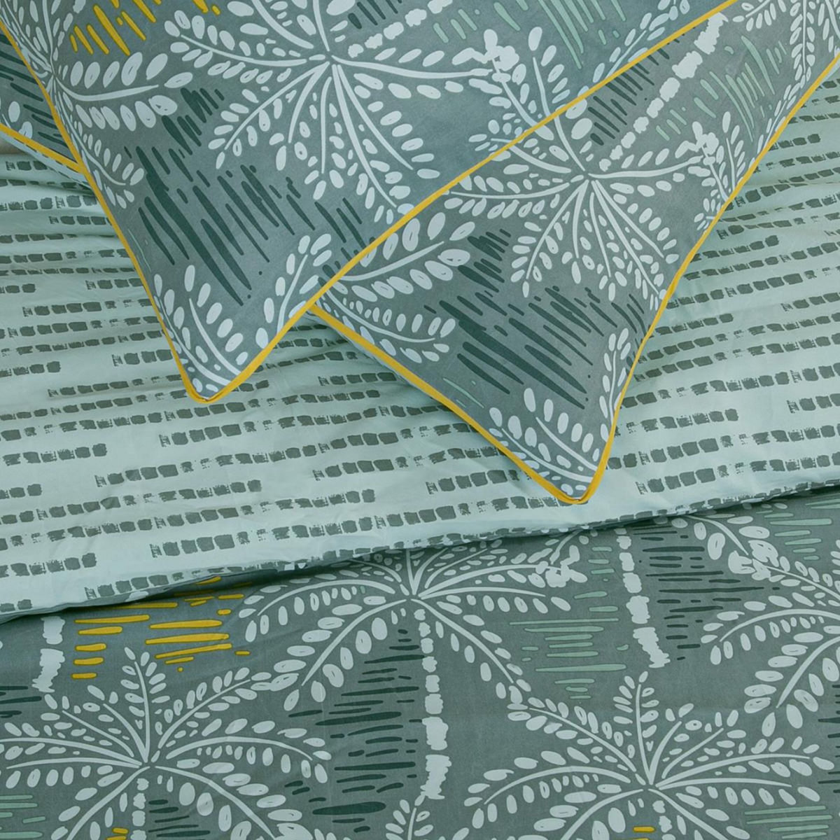 FUTURE HOME Parure de lit double palmiers en microfibre lavée