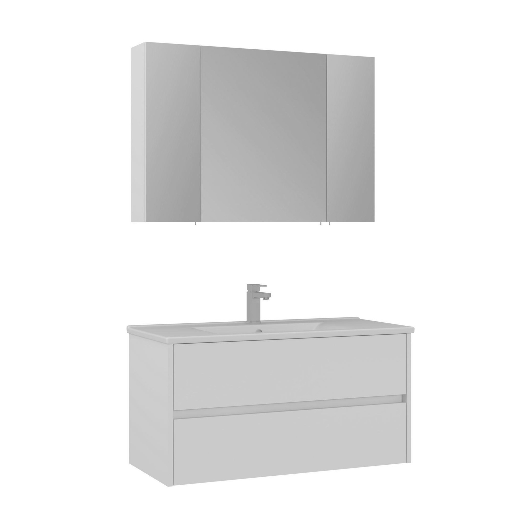 Habitat et Jardin Meuble avec simple vasque et miroir  Side 100 v3  - 100 x 16 x 52 cm - Matte White