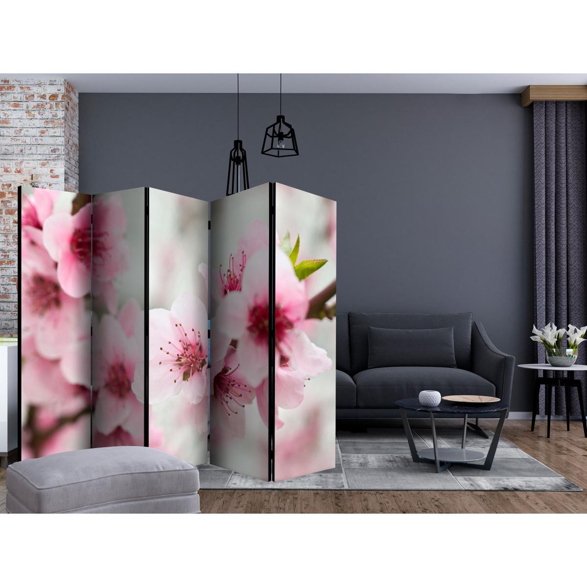Voir la diapositive 2 : Paris Prix Paravent 5 volets  spring blooming tree pink flowers  172x225cm