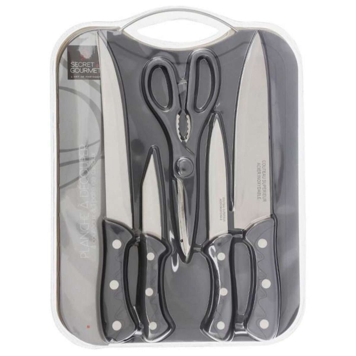 B BASIC & CO Lot Planche à Découper & Ustensiles  Rita  34cm Gris