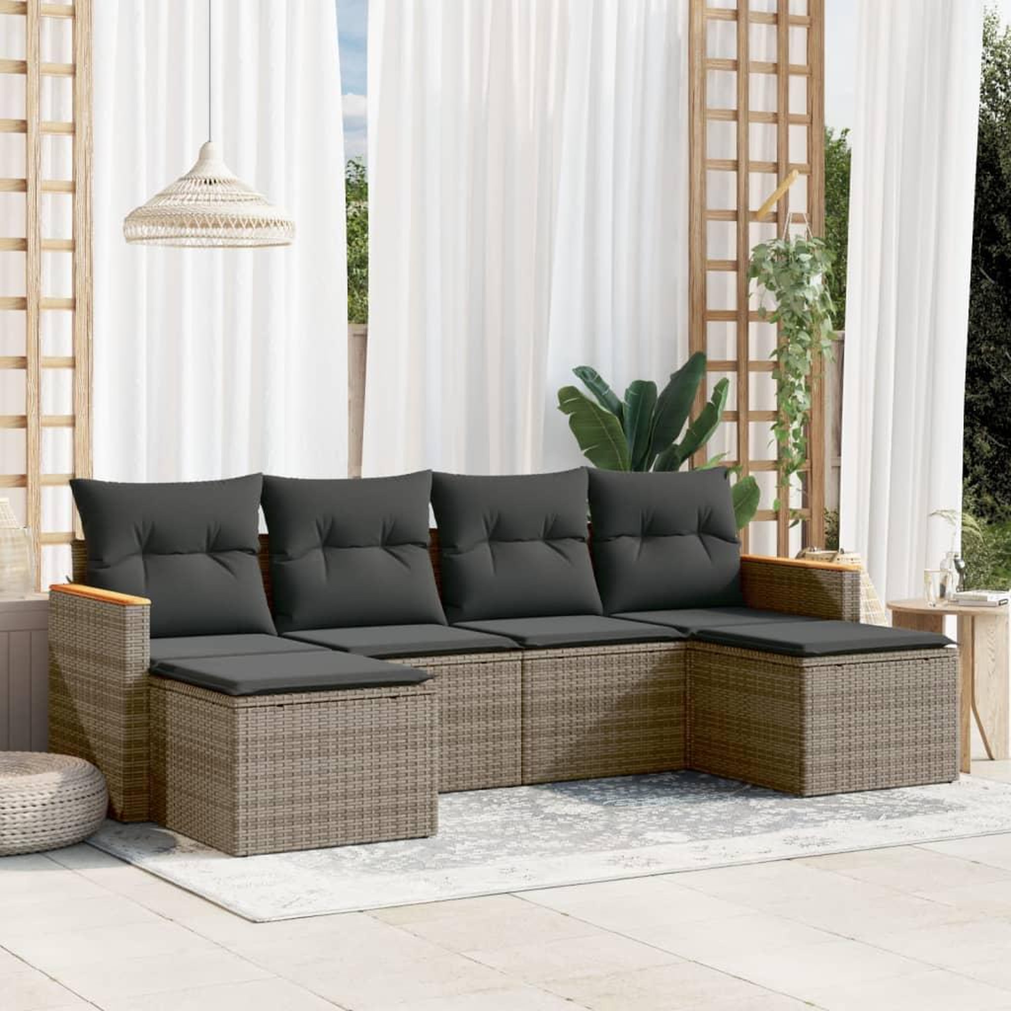 VIDAXL Salon de jardin 6 pcs avec coussins gris resine tressee