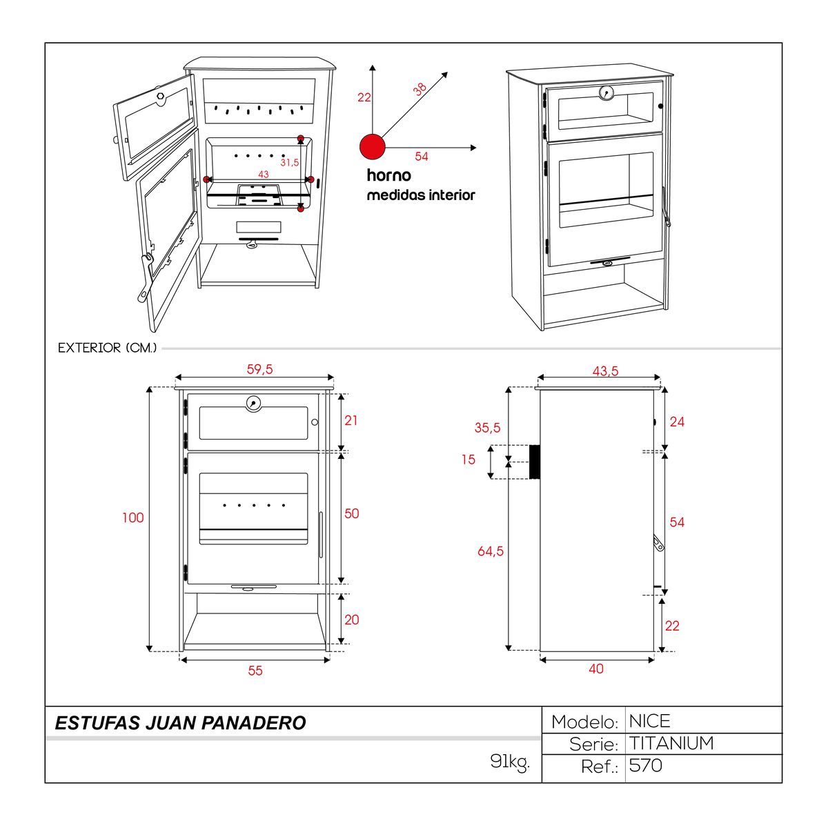 Juan Panadero Poêle à bois NICE TITANIUM 8 Kw