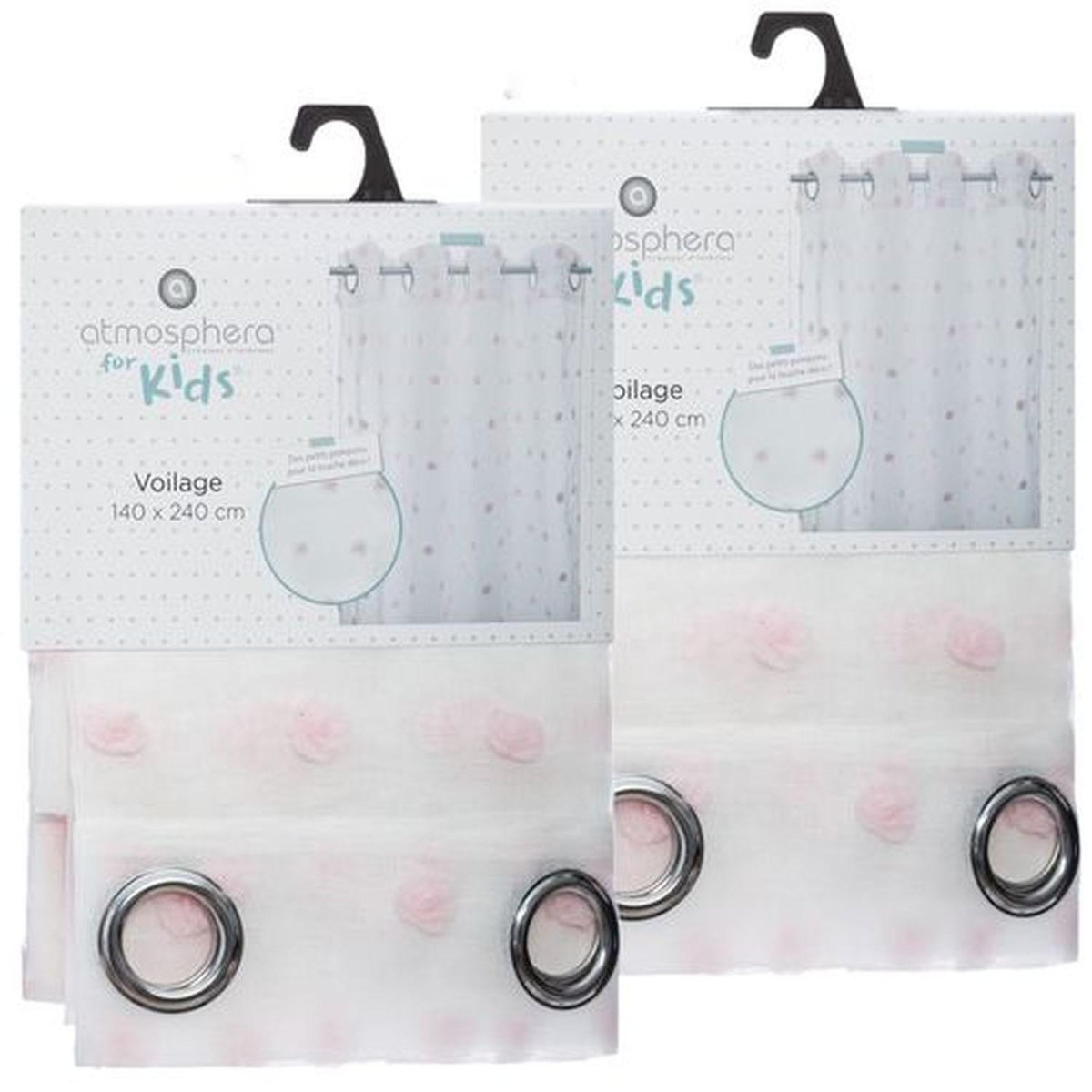 TOILINUX Lot de 2 Rideaux pour chambre d'enfant avec pompons Lilo