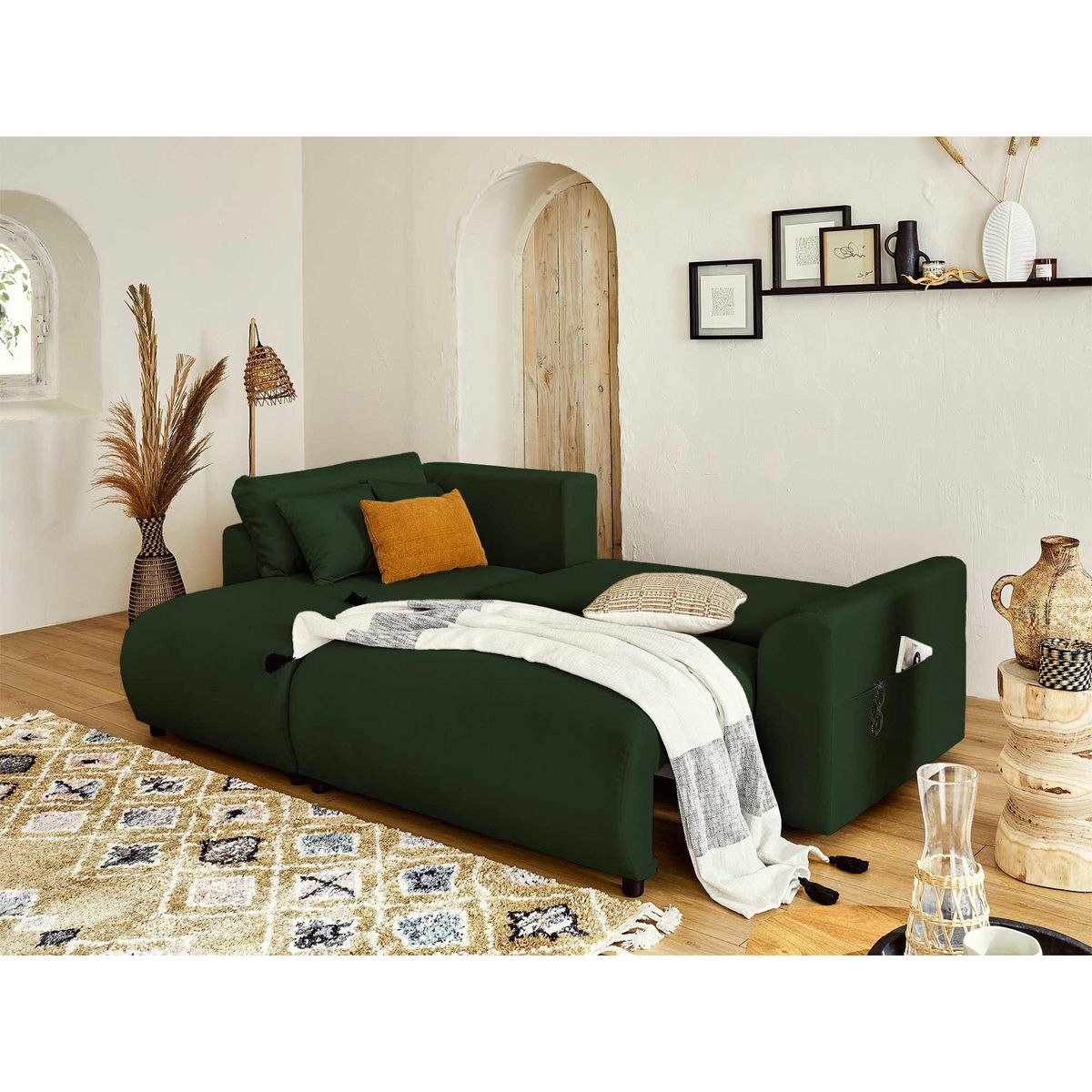 LISA DESIGN Camelia - canapé d'angle réversible - 4 places - convertible avec coffre et poches - en velours