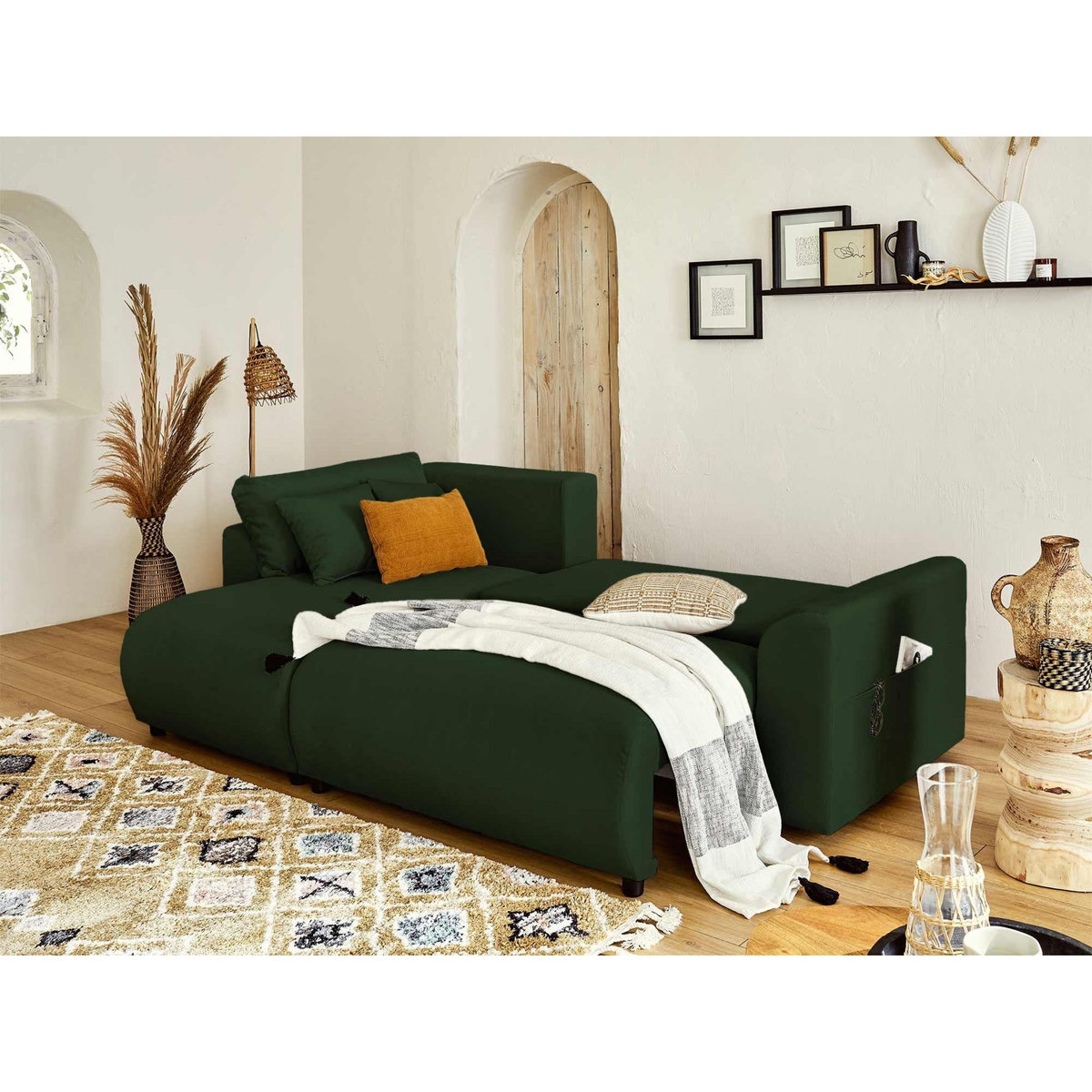 LISA DESIGN Camelia - canapé d'angle réversible - 4 places - convertible avec coffre et poches - en velours