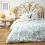 FUTURE HOME Parure de lit 2 personnes en coton 57 fils imprimé bleu. Coloris disponibles : Jaune