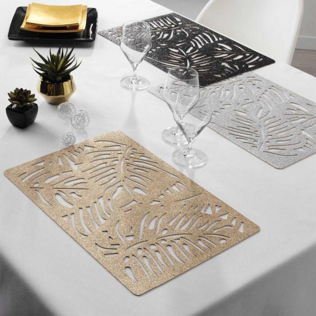 Paris Prix Set de Table avec Paillettes  Lena  30x45cm Noir