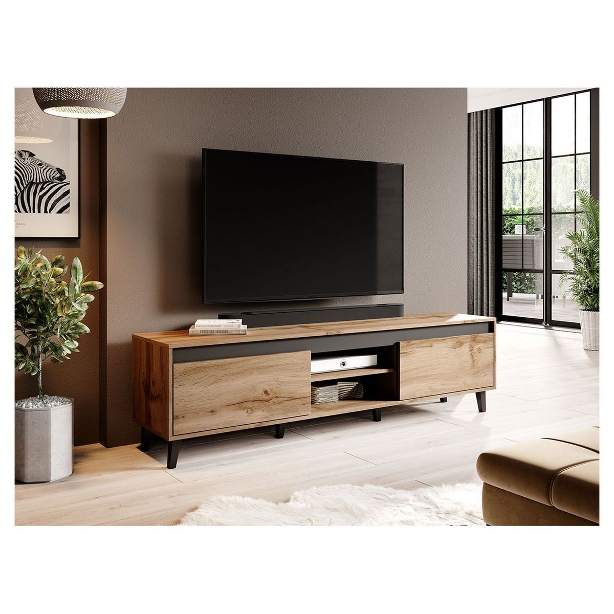 Meuble TV 2 portes et 2 niches 170cm  ERIC