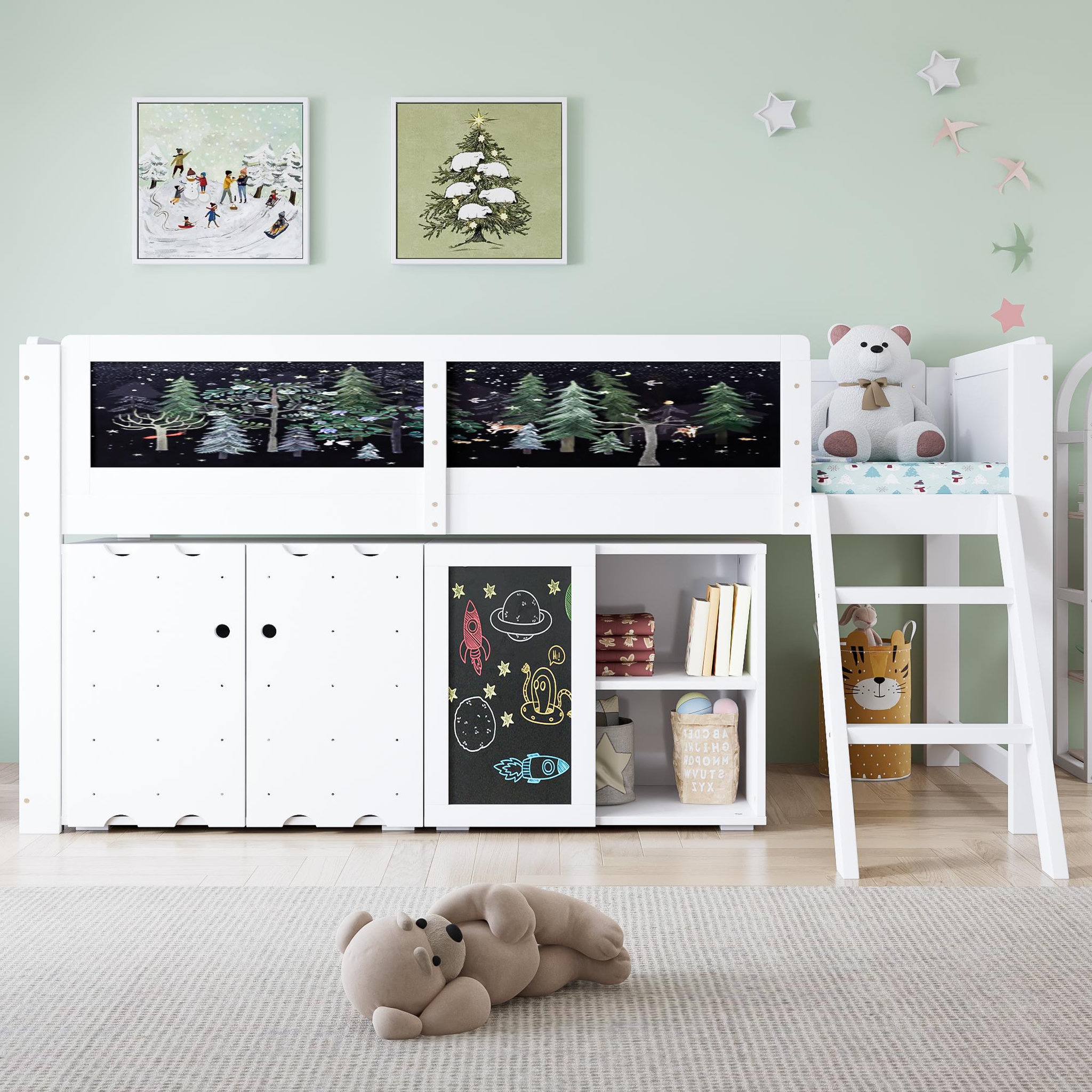Voir la diapositive 2 : MERAX Lit enfant mi hauteur 90x200 cm coloris blanc pin