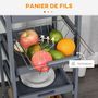 Voir la diapositive 6 : HOMCOM Chariot de service desserte de cuisine à roulettes panier + 2 plateaux amovibles, tiroir, étagère MDF chêne clair bois pin