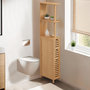 Voir la diapositive 2 : ID MARKET Meuble WC 1 porte 2 tiroirs bambou BEA avec étagères