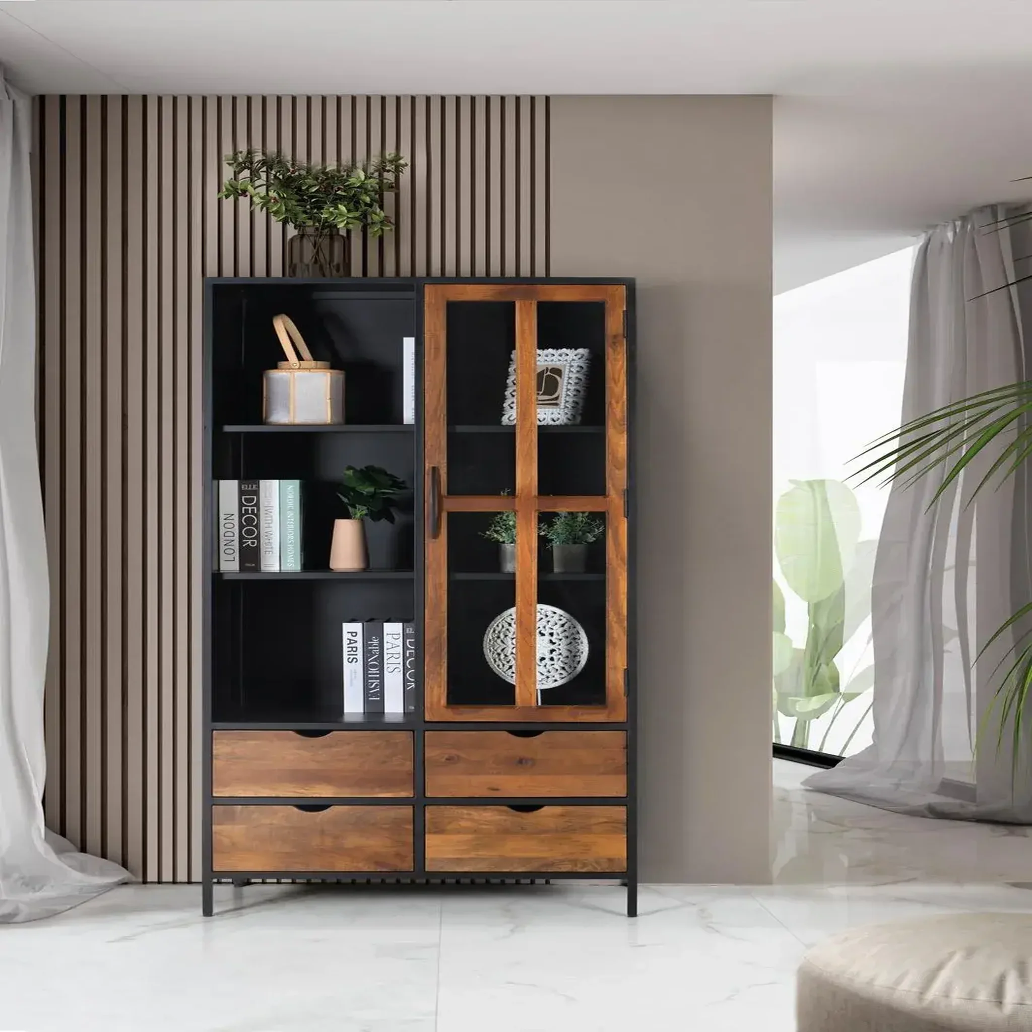 Voir la diapositive 2 : GINER Y COLOMER SL Vitrine en bois de manguier 90 cm style industriel