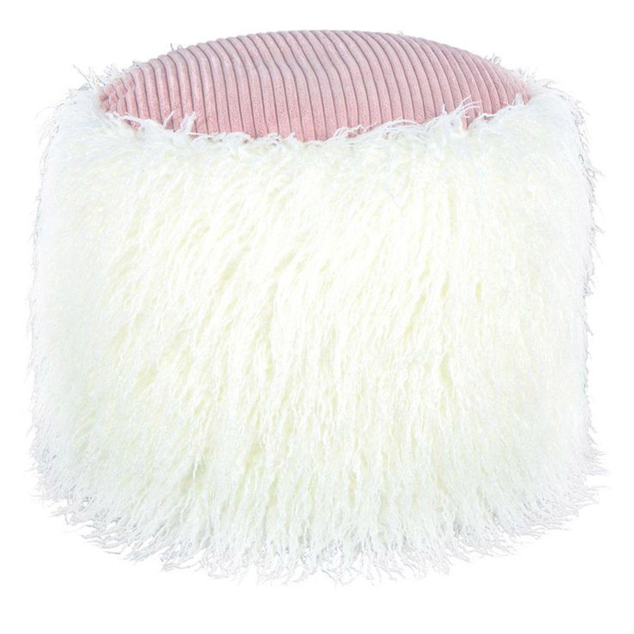 Paris Prix Pouf rond imitation fourrure  bobtail  45cm blanc