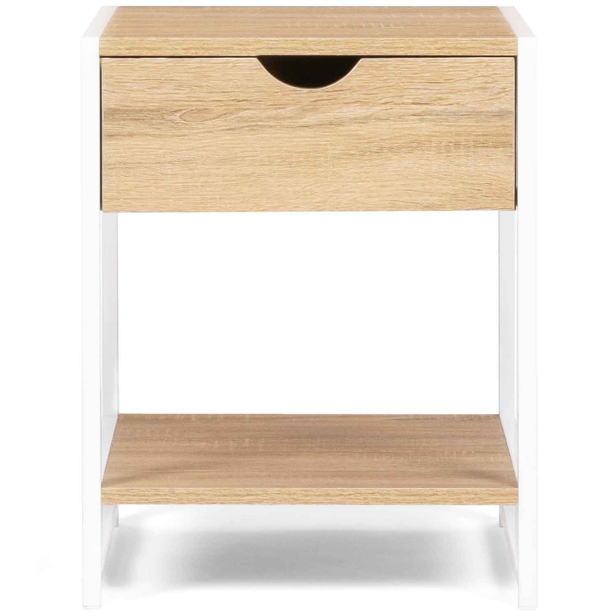 ID MARKET Lot de 2 tables de chevet DETROIT 1 tiroir avec tablette bois et métal blanc design industriel