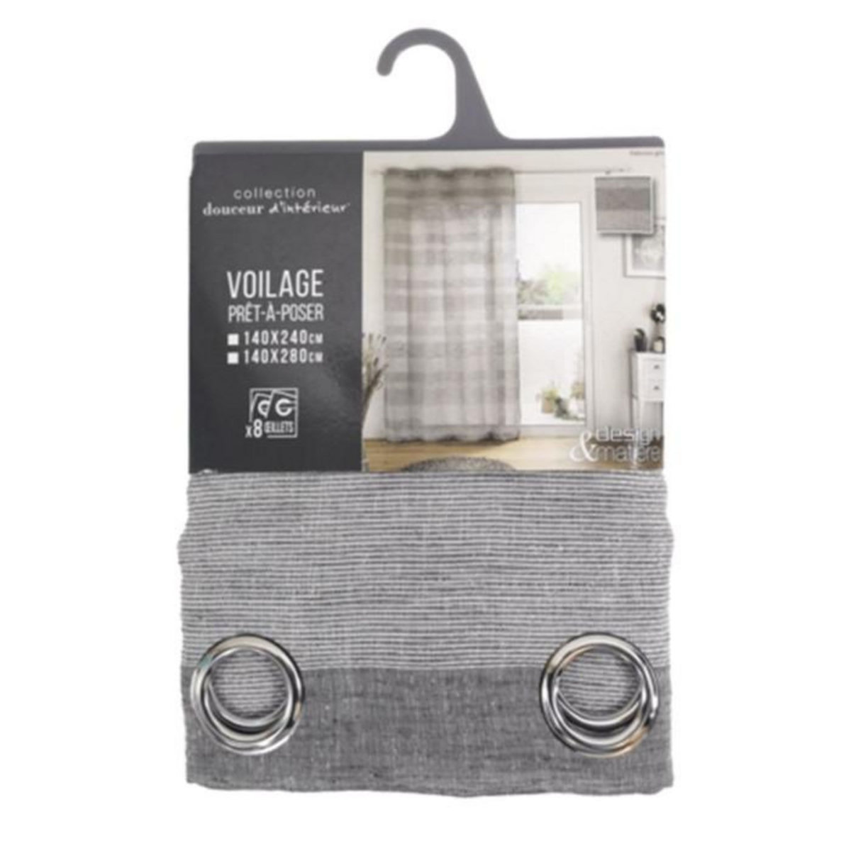 Paris Prix Rideau Voilage à Œillets  Palerma  140x240cm Gris
