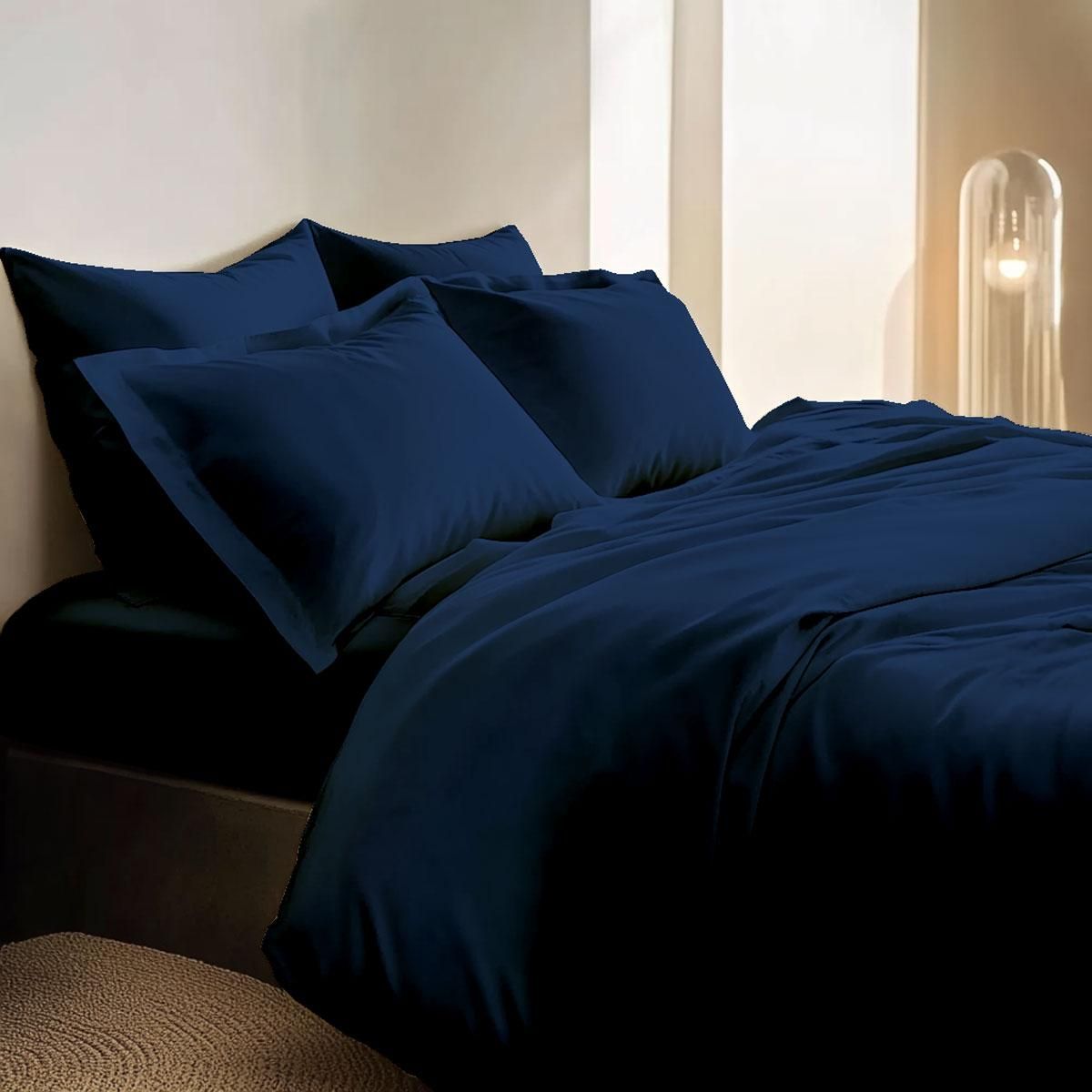 DODO Drap housse Percale de coton thermorégulée Marine