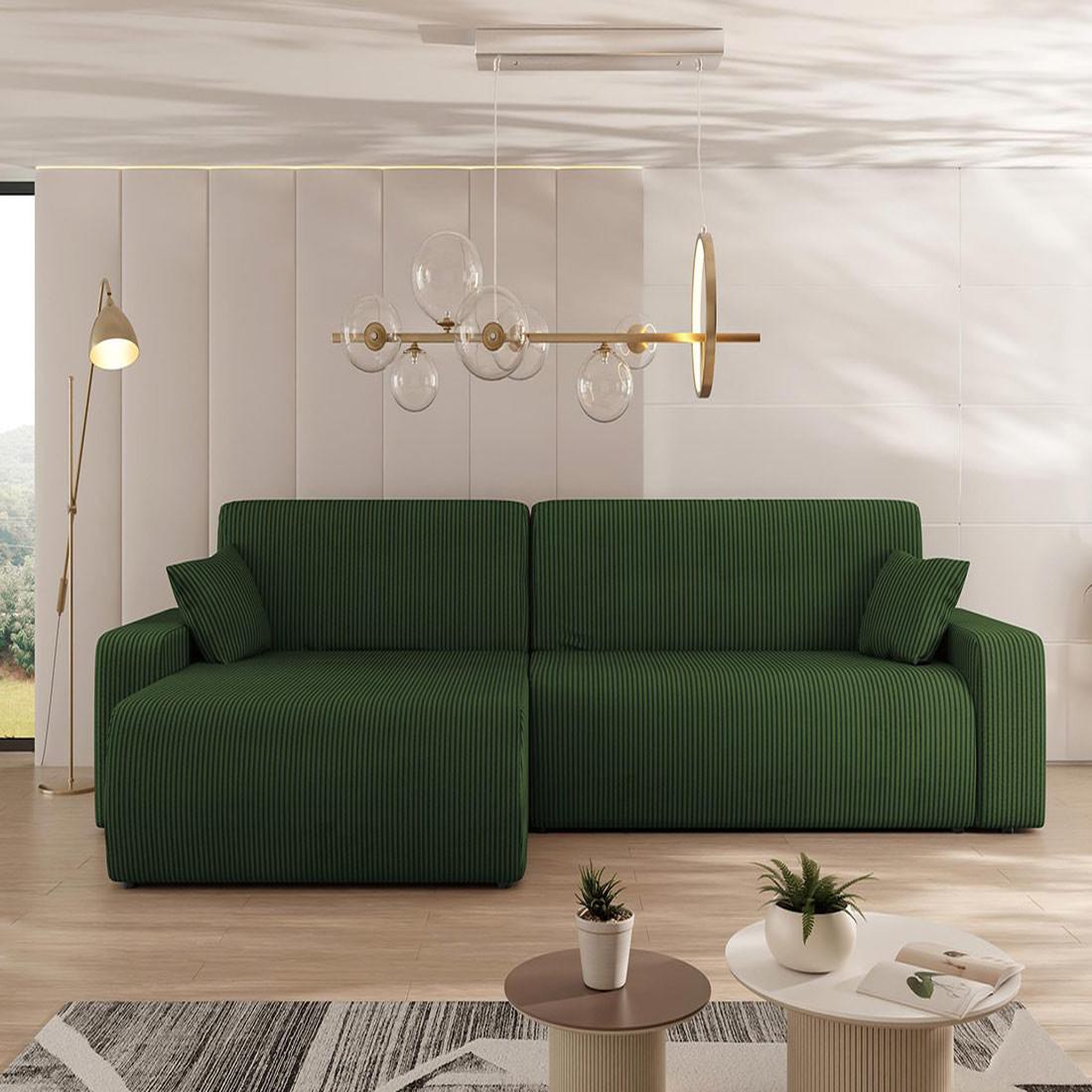 Voir la diapositive 3 : BEST MOBILIER Artemisa - canapé d'angle réversible 5 places convertible avec coffre en velours côtelé