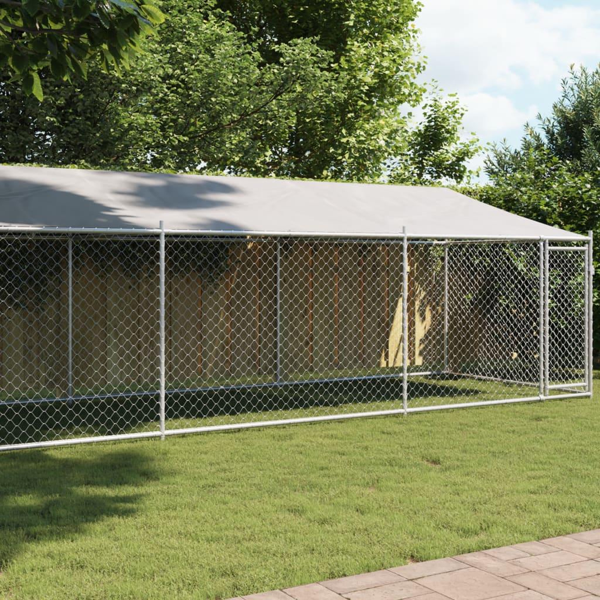 VIDAXL Cage pour chien avec toit et porte gris 8x2x2 m acier galvanise