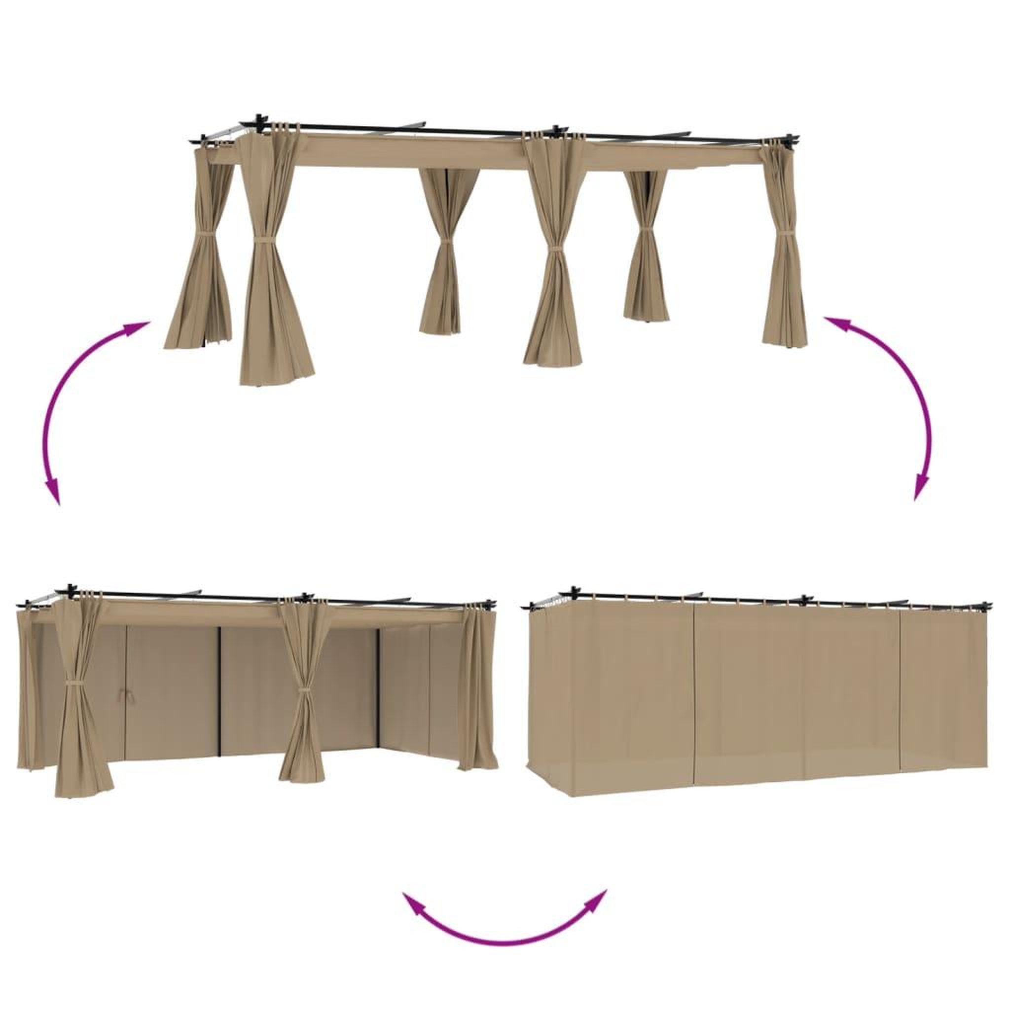 Voir la diapositive 3 : VIDAXL Tonnelle avec rideaux taupe 6x3 m acier