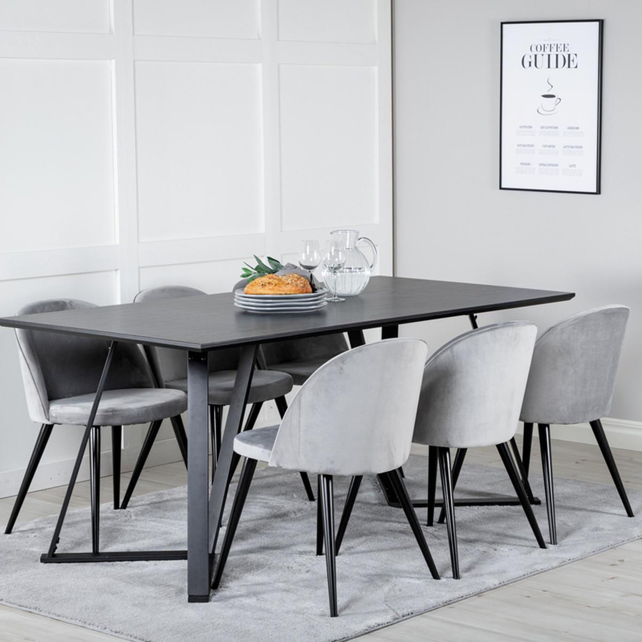 Voir la diapositive 5 : Paris Prix Ensemble table à manger & 6 chaises  marina & velvet  180cm noir & gris