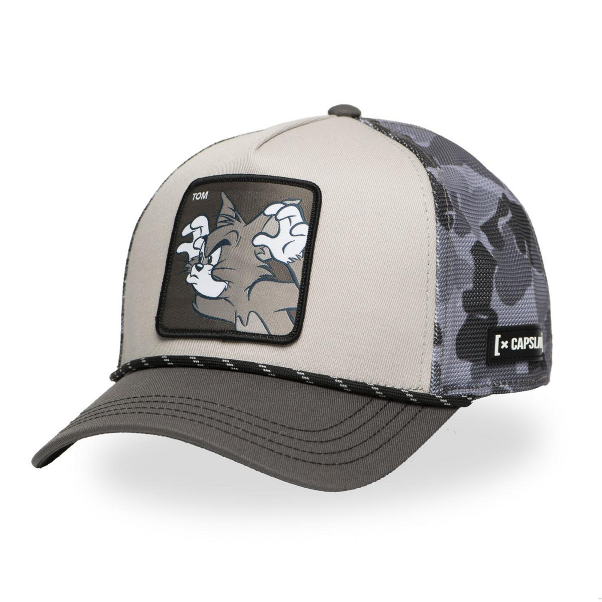 CAPSLAB Casquette trucker premium avec filet camou Tom & Jerry modèle Tom