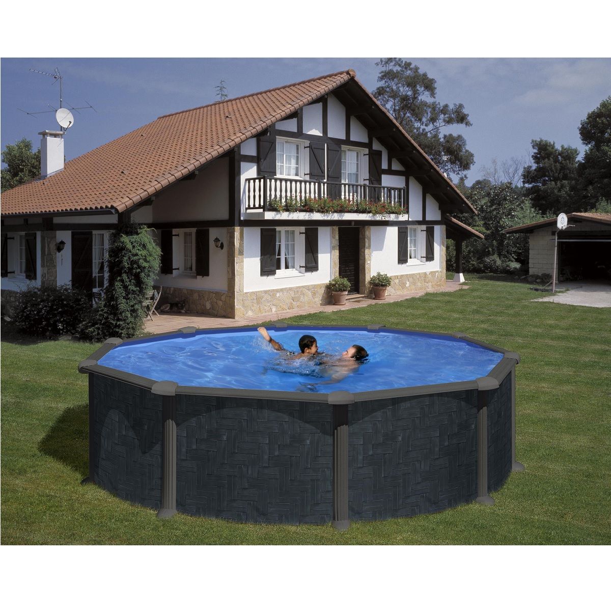 GRE Piscine ronde acier 4,80m x 1,32m - Imitation Rattan