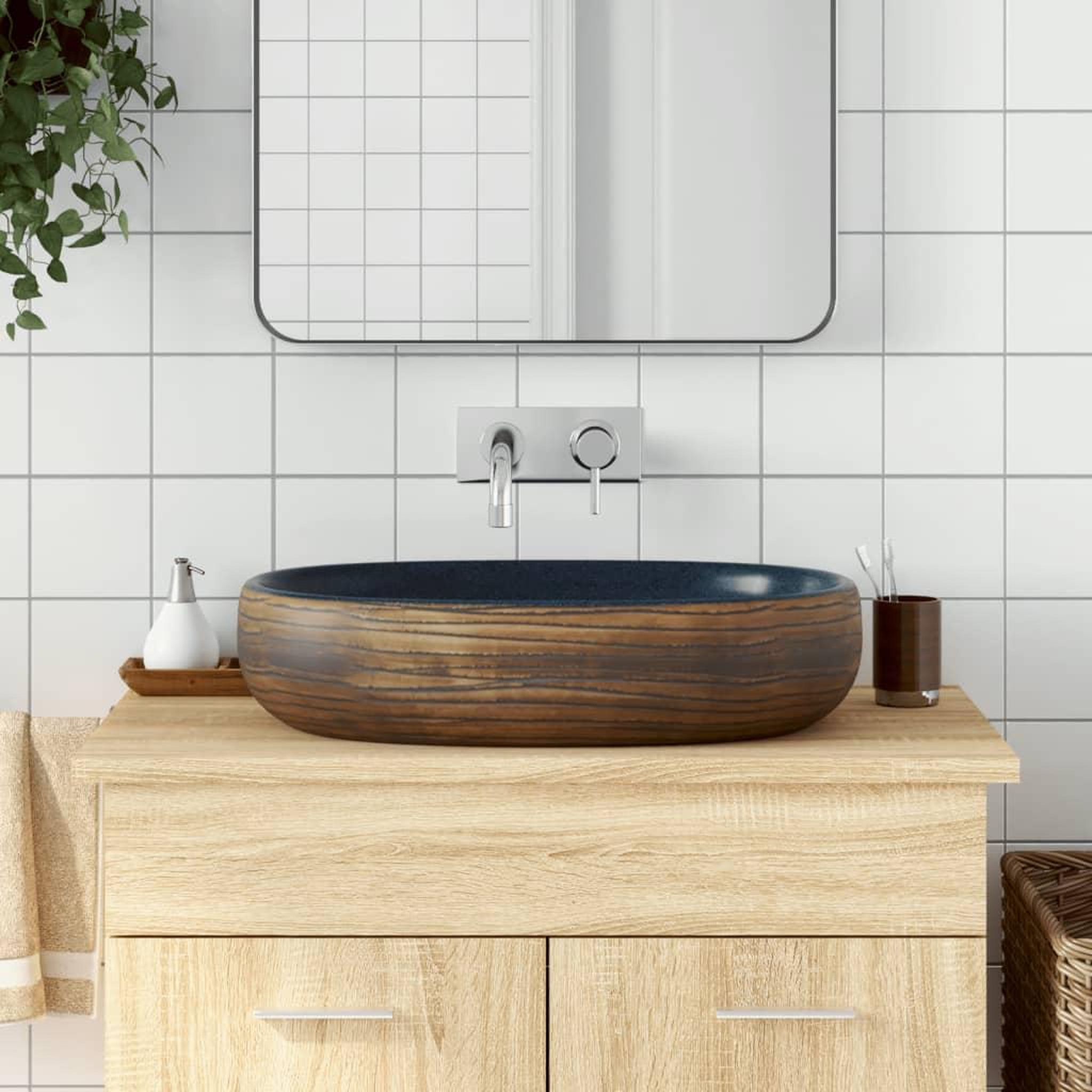 VIDAXL Vasque a poser marron et bleu ovale 59x40x14 cm ceramique