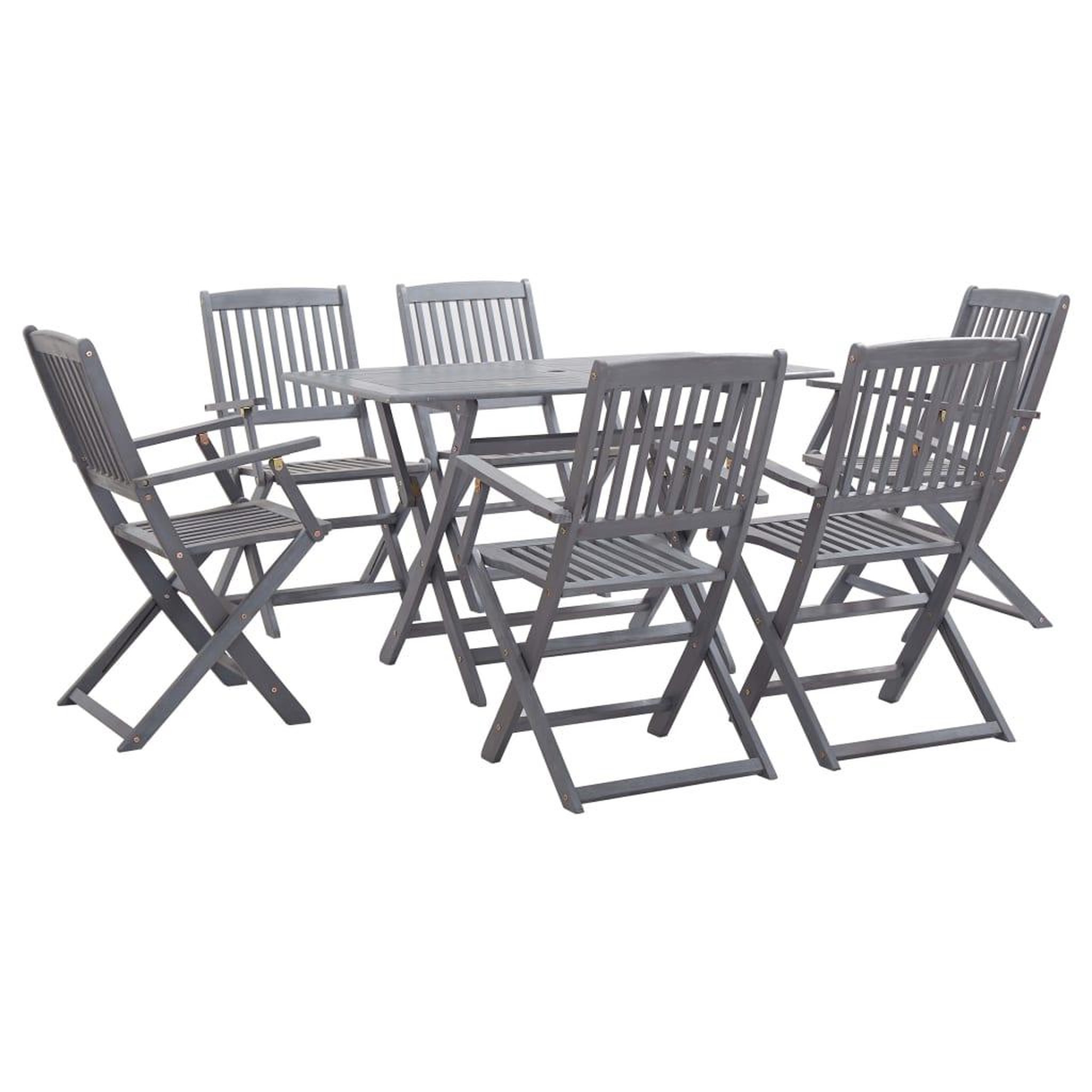 Voir la diapositive 1 : VIDAXL Ensemble a manger de jardin 7 pcs Bois d'acacia massif Gris
