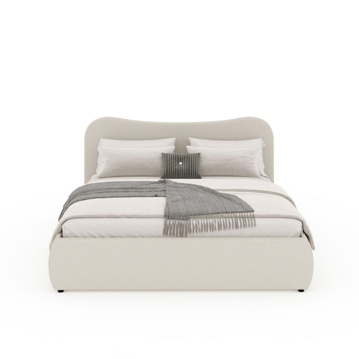 CONCEPT USINE Lit coffre 160x200cm design arrondi velours côtelé beige PLANO