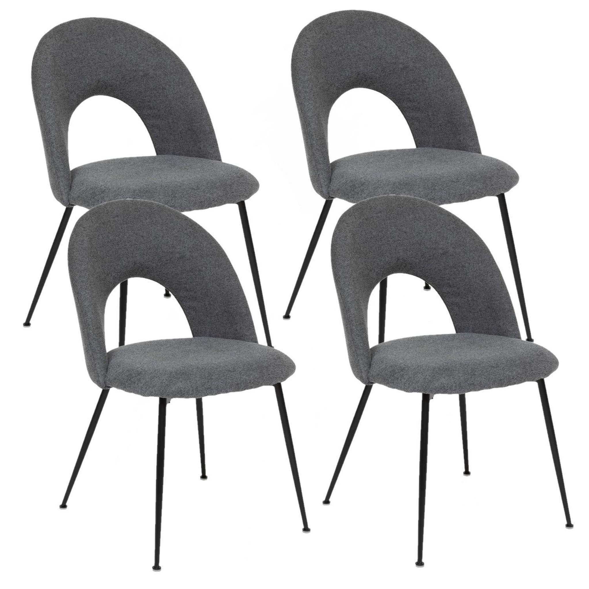 TOILINUX Lot de 4 chaises pieds métal assise tissu raven - gris