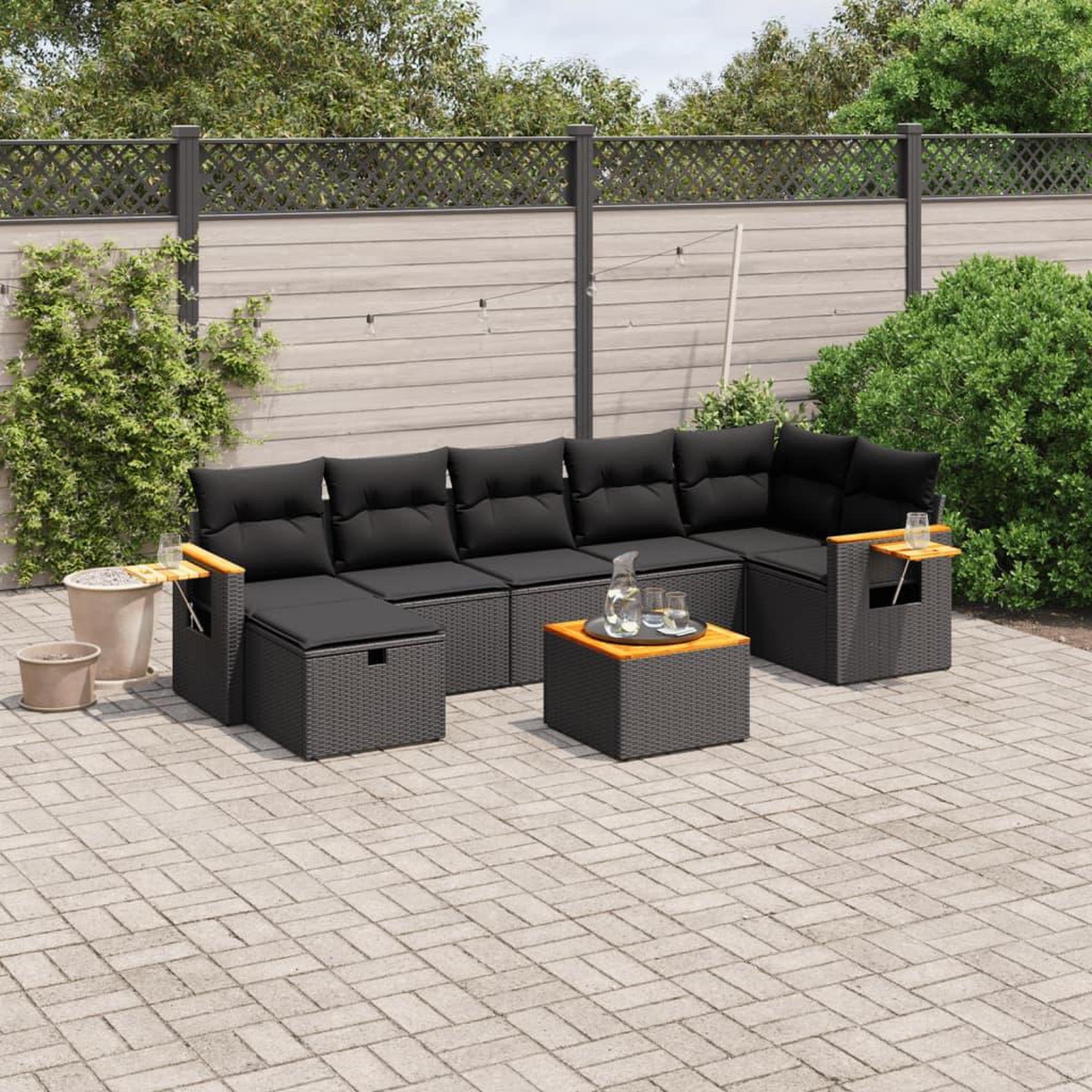 VIDAXL Salon de jardin 8 pcs avec coussins noir resine tressee