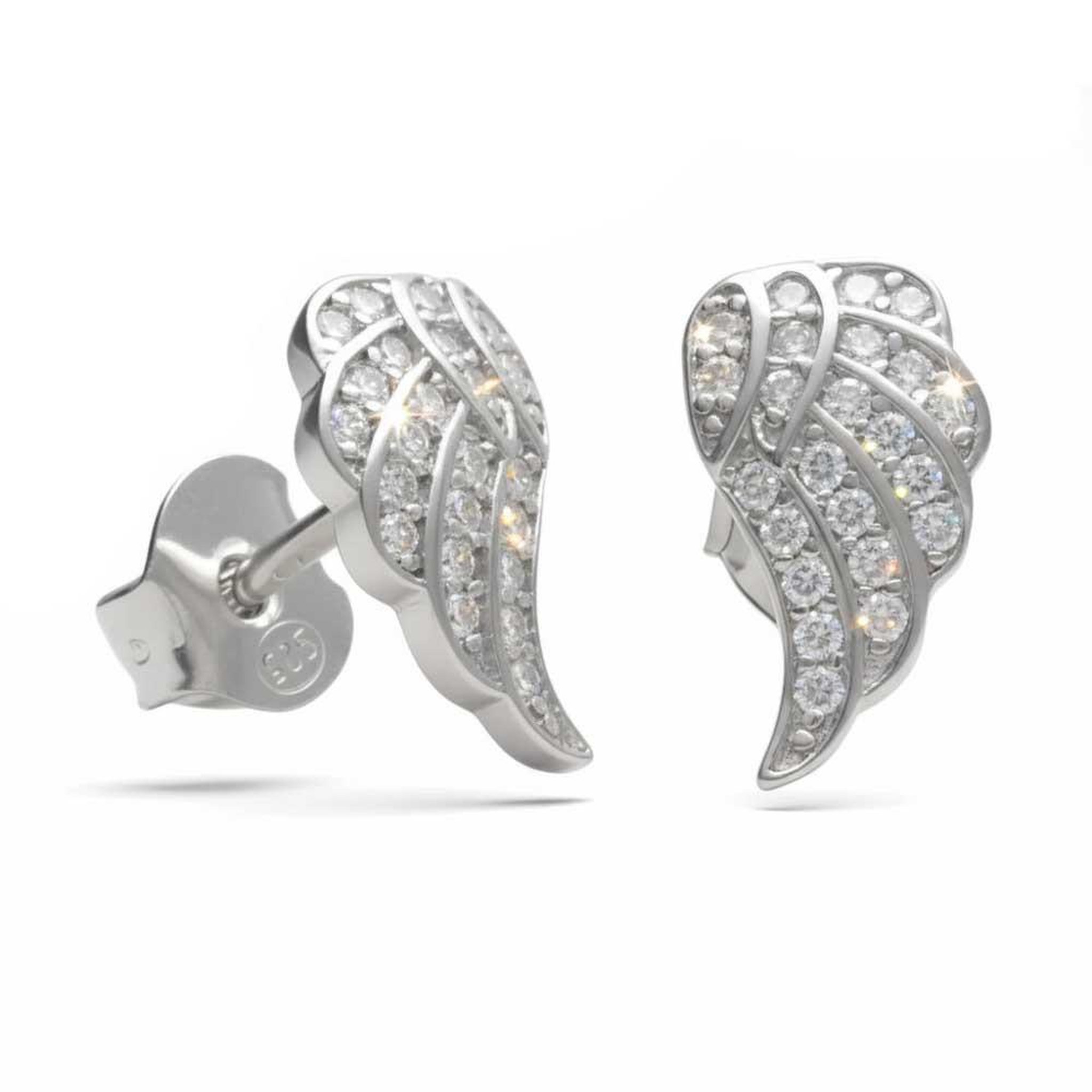 L'ATELIER D'AZUR Boucles d'Oreilles Argent 925/000 Rhodié - Motif Aile d'Ange Pavée de Zirconiums