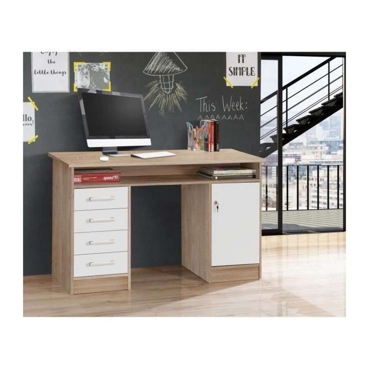 FINLANDEK FINLANDEK Bureau TYO contemporain decor chene et blanc - L 126 cm