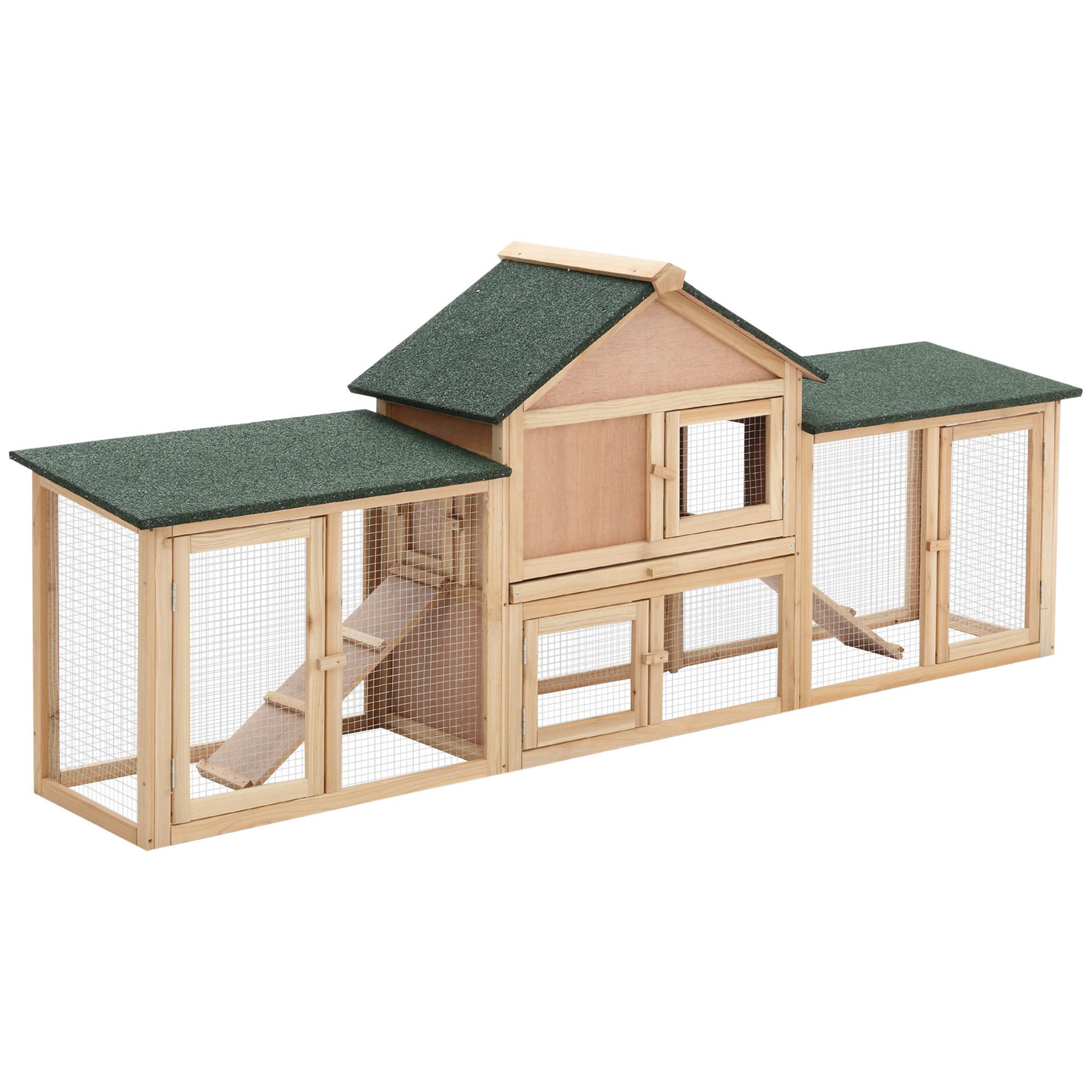 PAWHUT Clapier cage à lapins rongeurs XXL 2 étages toit bitumé intégral tiroir déjection 2,10L x 0,46l x 0,85H m bois massif pin pré-huilé