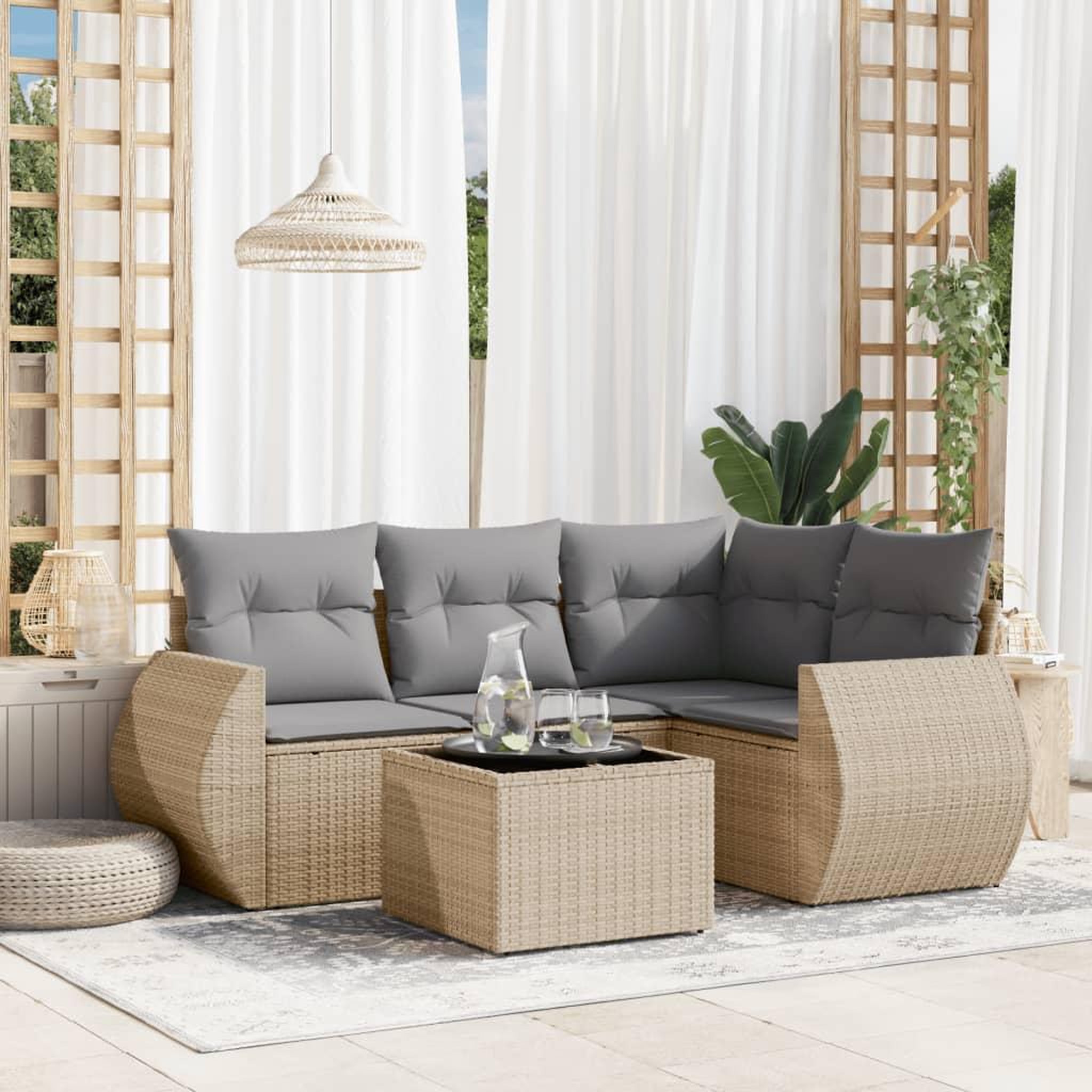 VIDAXL Salon de jardin avec coussins 5 pcs beige resine tressee