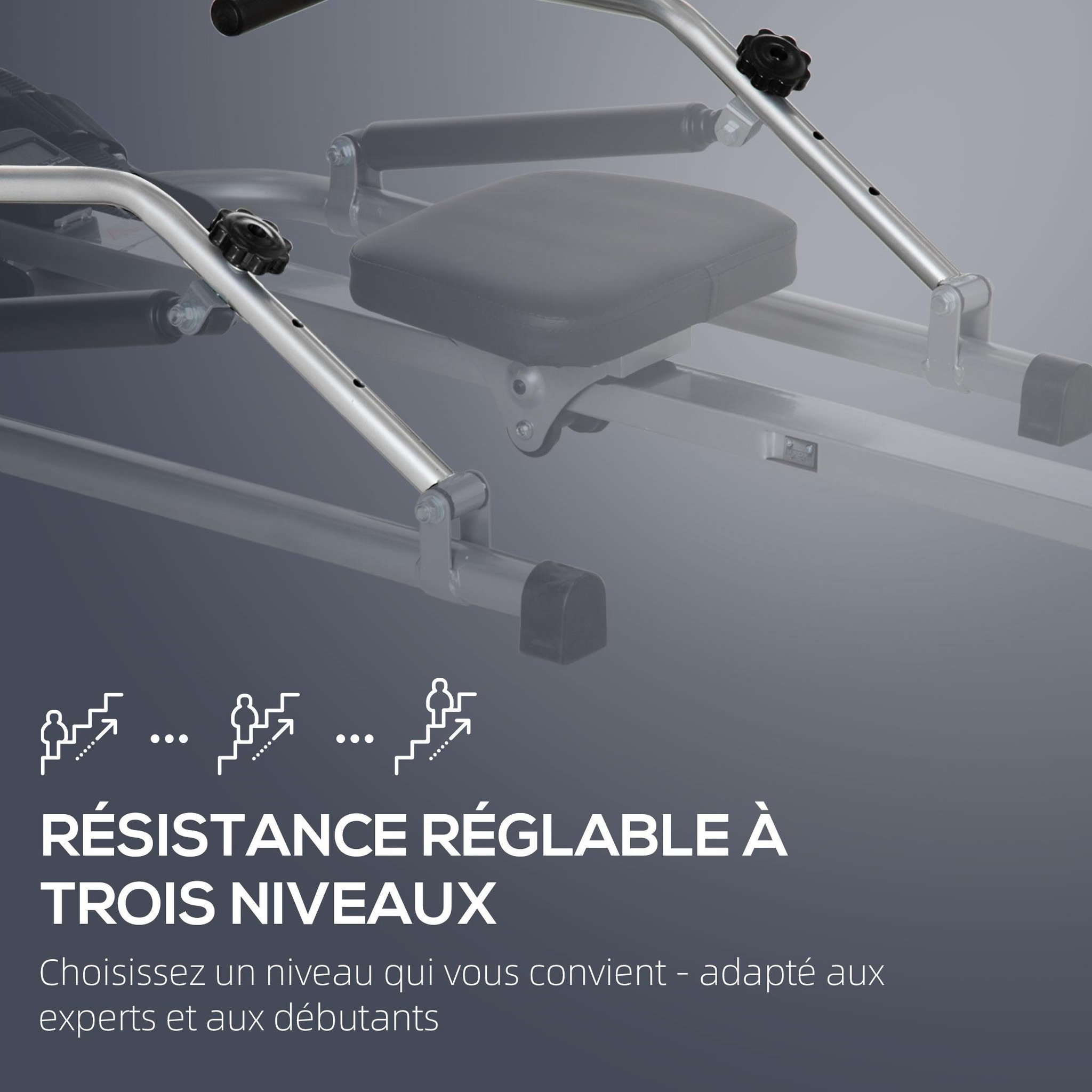 Voir la diapositive 5 : HOMCOM Rameur d'appartement pliable - collaboration aosom.fr x ffhandball - résistance 3 niv. Écran lcd multifonction - acier abs noir gris