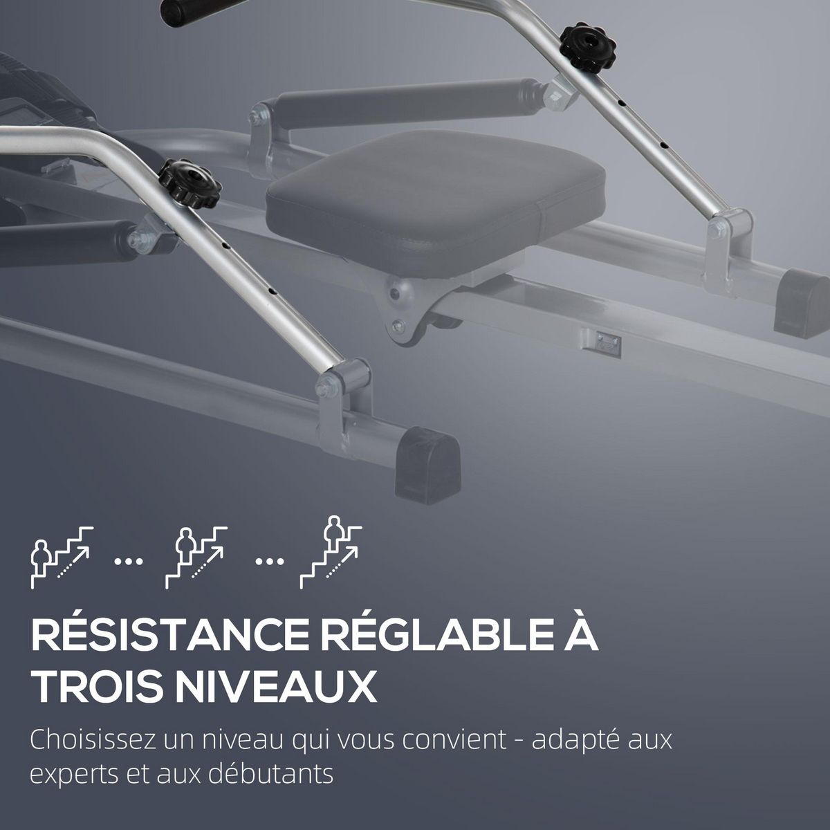HOMCOM Rameur d'appartement pliable - collaboration Aosom.fr x FFHandball - résistance 3 niv. écran LCD multifonction - acier ABS noir gris