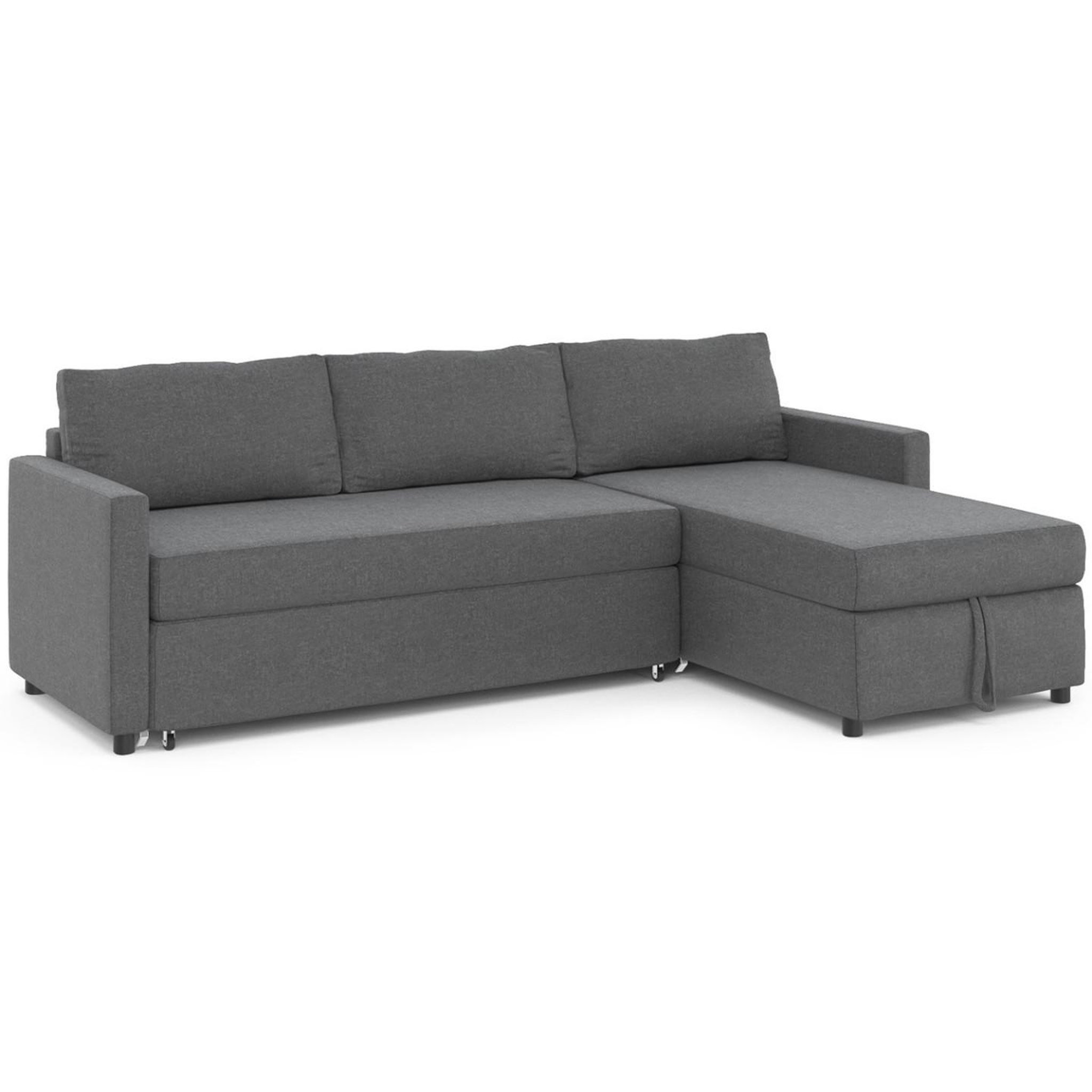ID MARKET Canapé d'angle convertible avec méridienne coffre noah en tissu gris anthracite